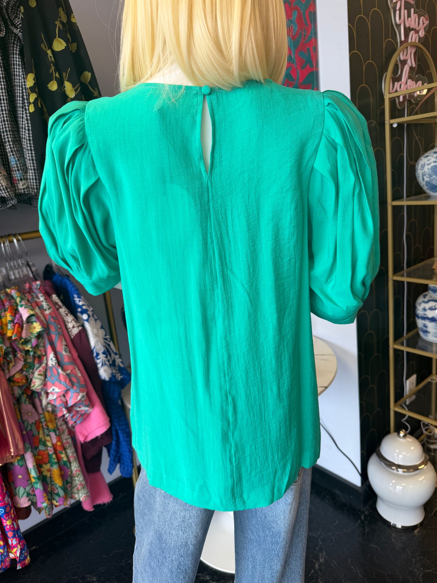 Emerald Green Bubble Sleeve Top