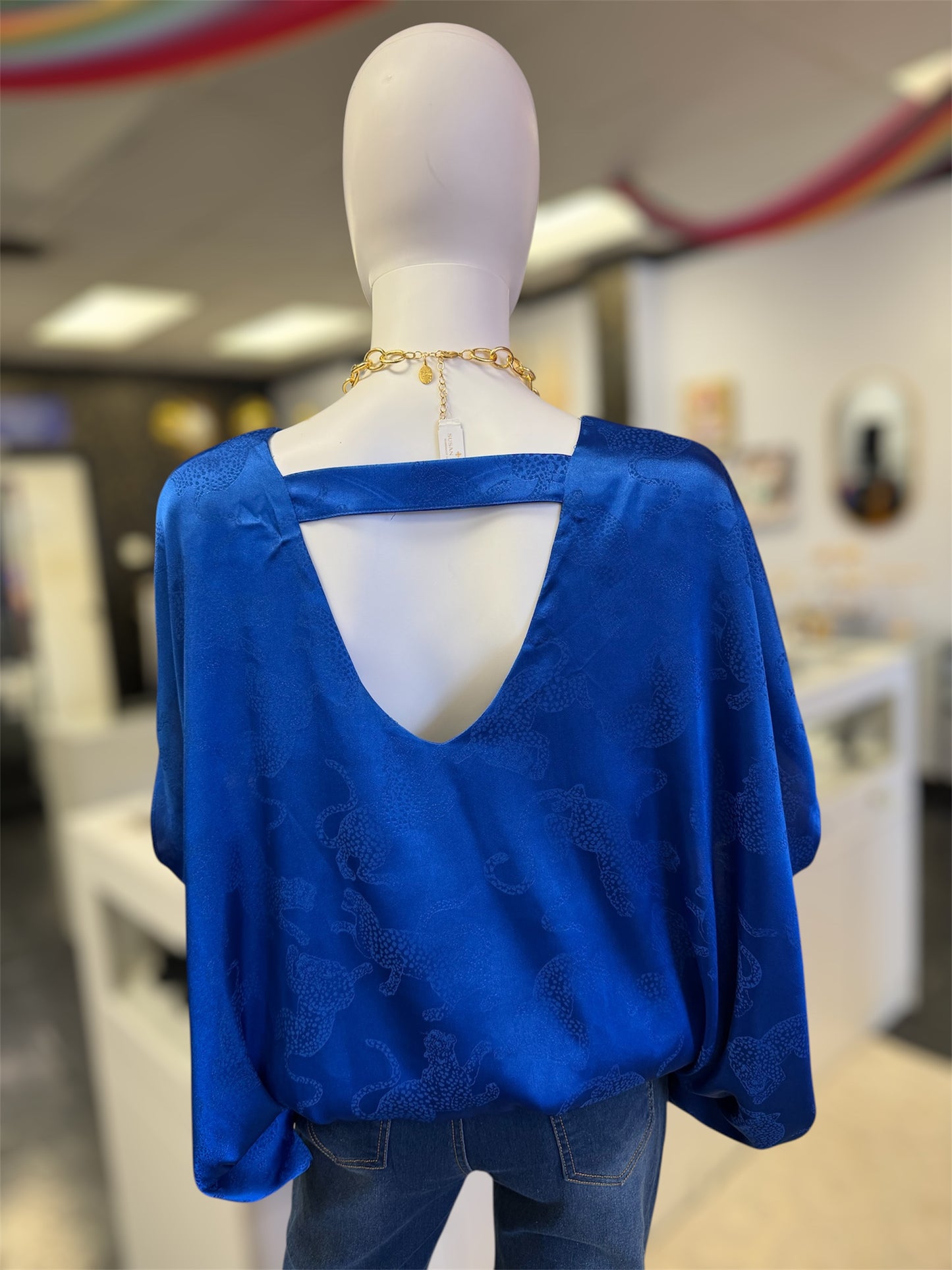 Royal Blue Roar Satin V-Neck Top