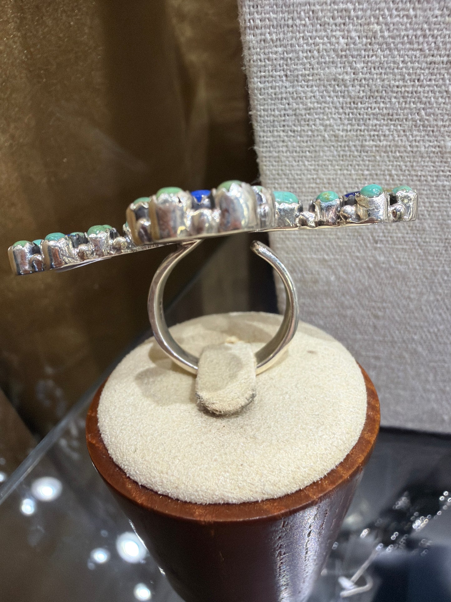 Sterling Silver Turquoise Blue Lapis Cross Adjustable Ring