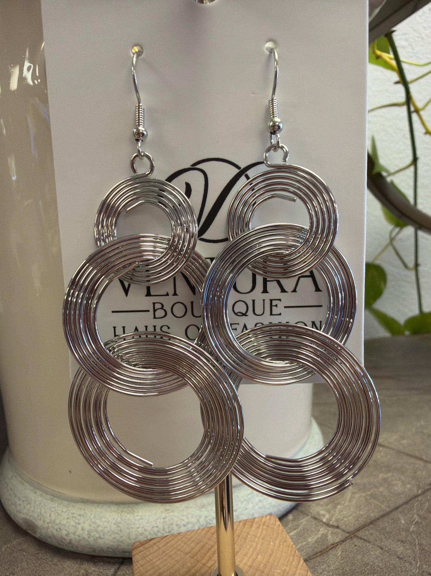 Wire Spiral Fish Hook Drop Earrings Silver