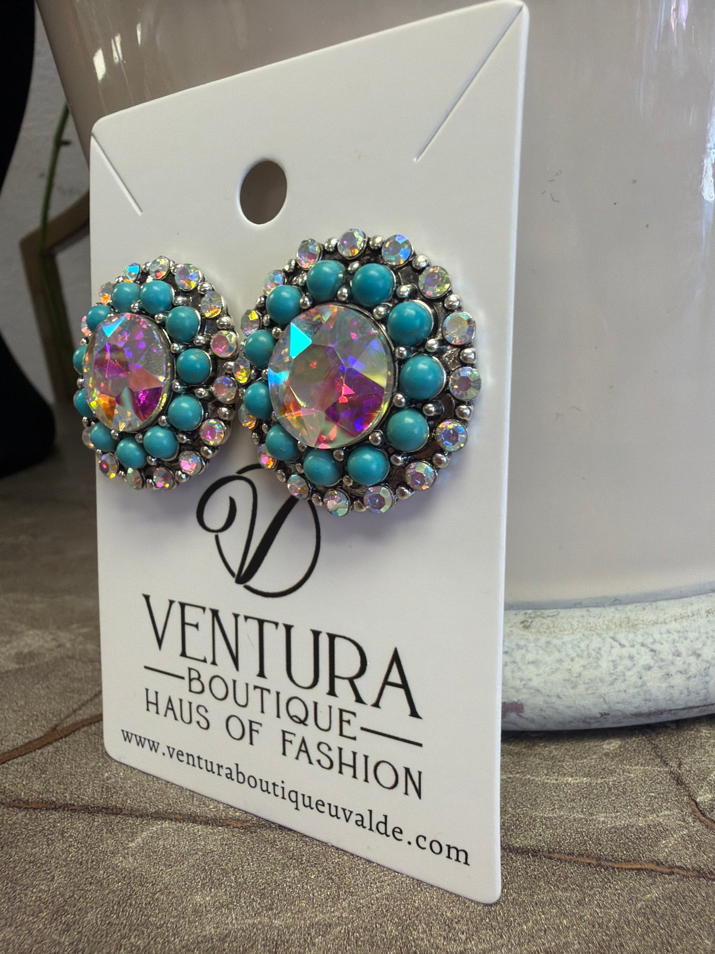 Stud Blue & AB Stone Earrings