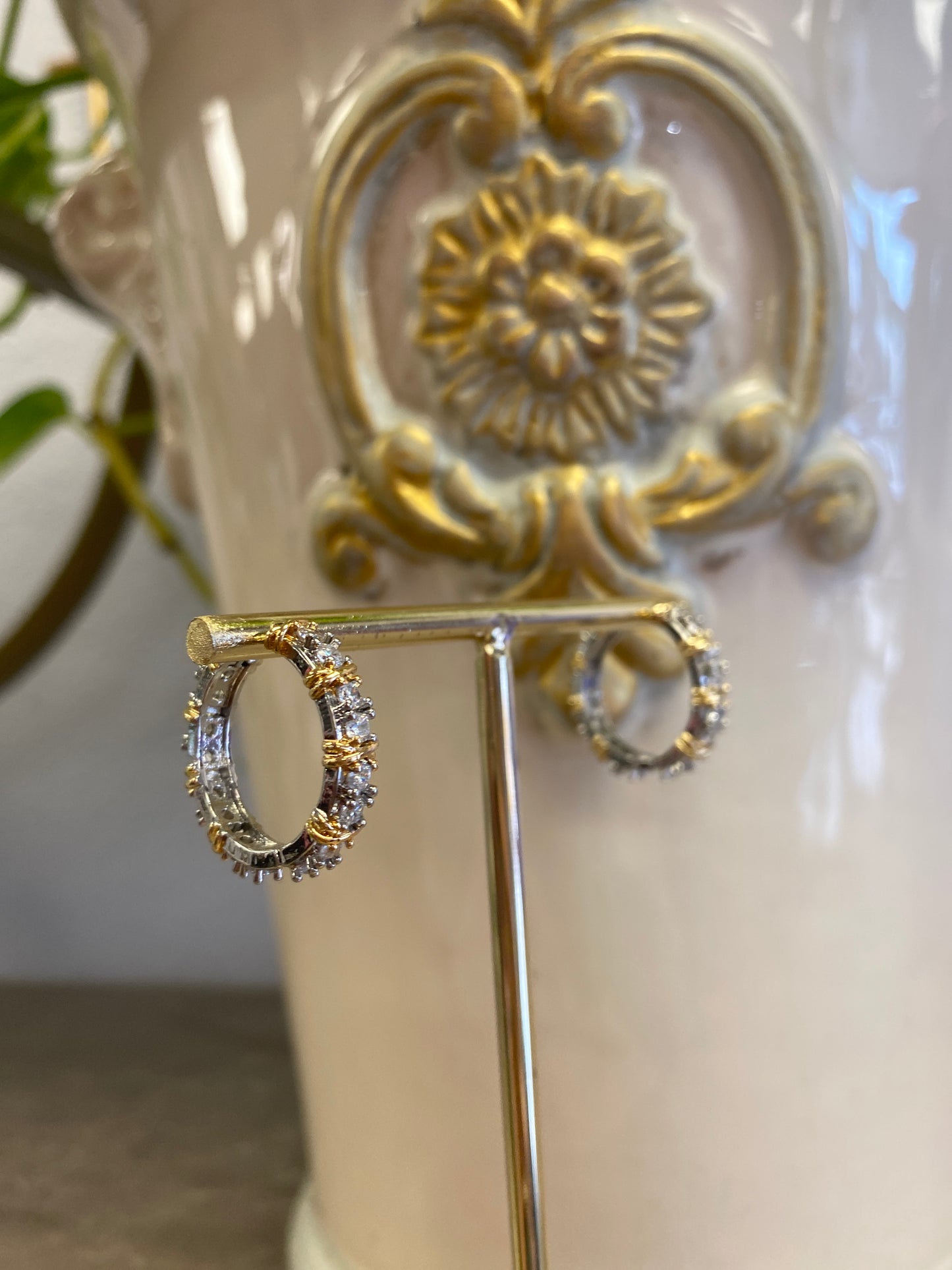 Pressure Hoop Crystal Multi Tone Earrings