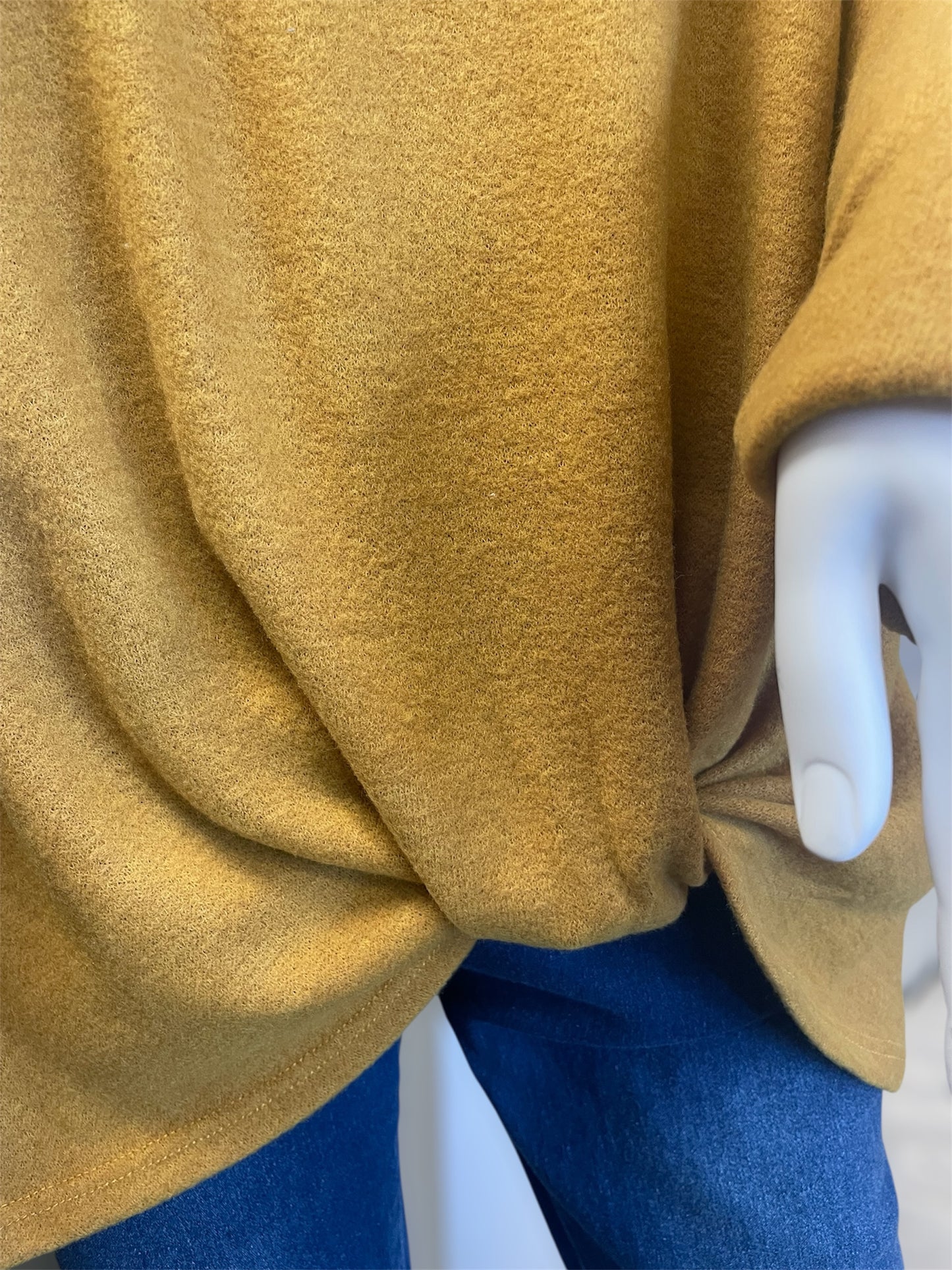 Mustard Boatneck Front Gathered Embellished Sweater (Curvy)