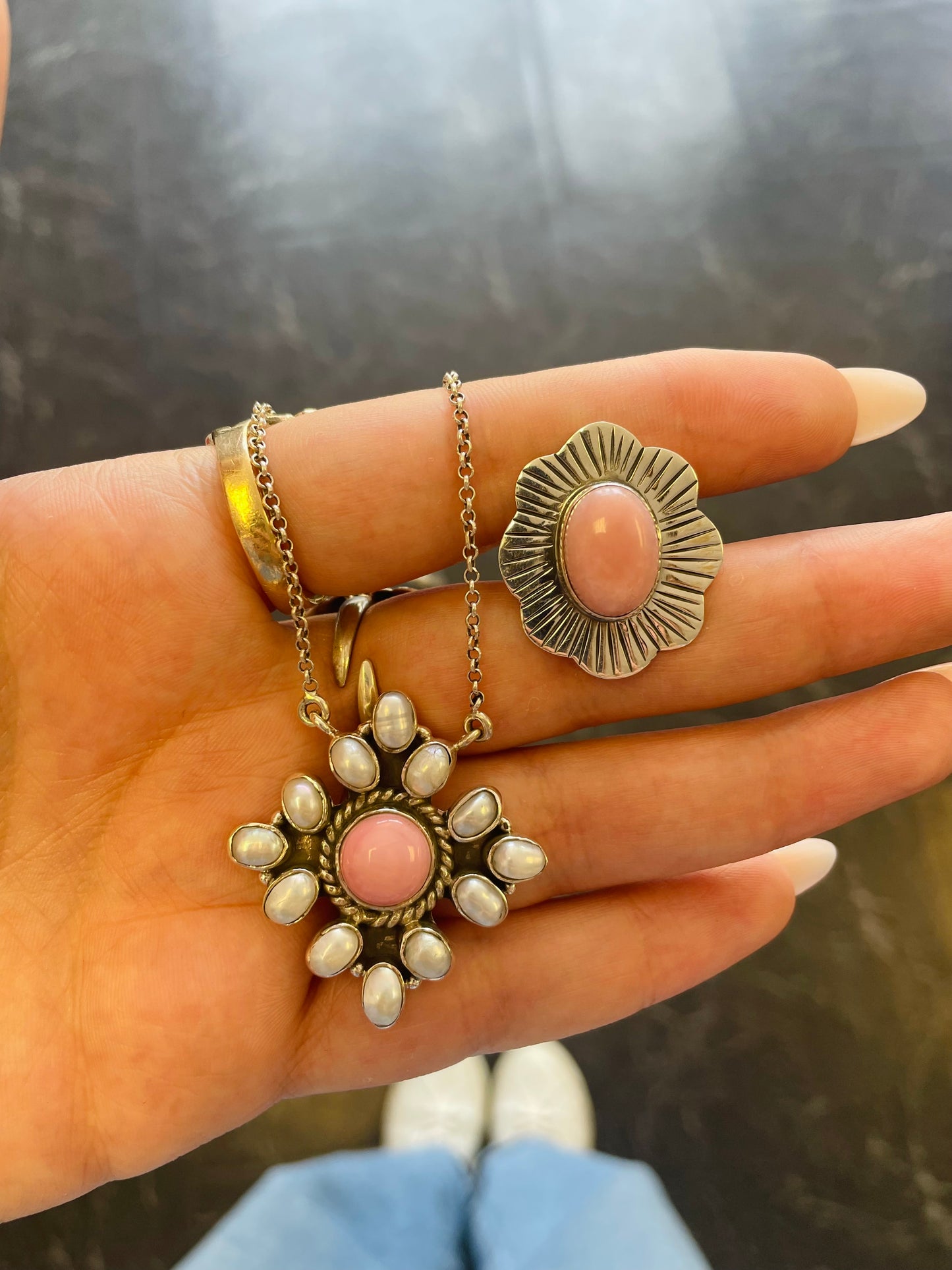 Sterling Silver Natural Queen Conch Shell & Pearl Necklace