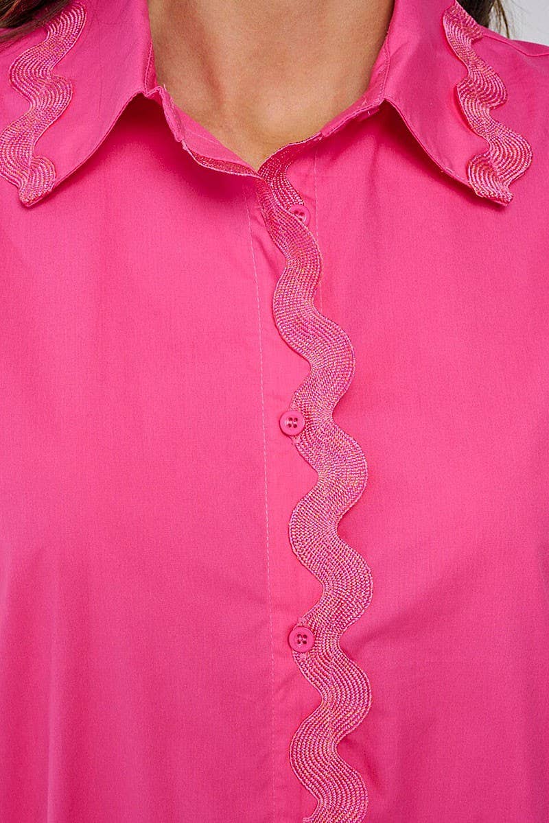 Short Sleeve Button Up Detailed Trim Blouse