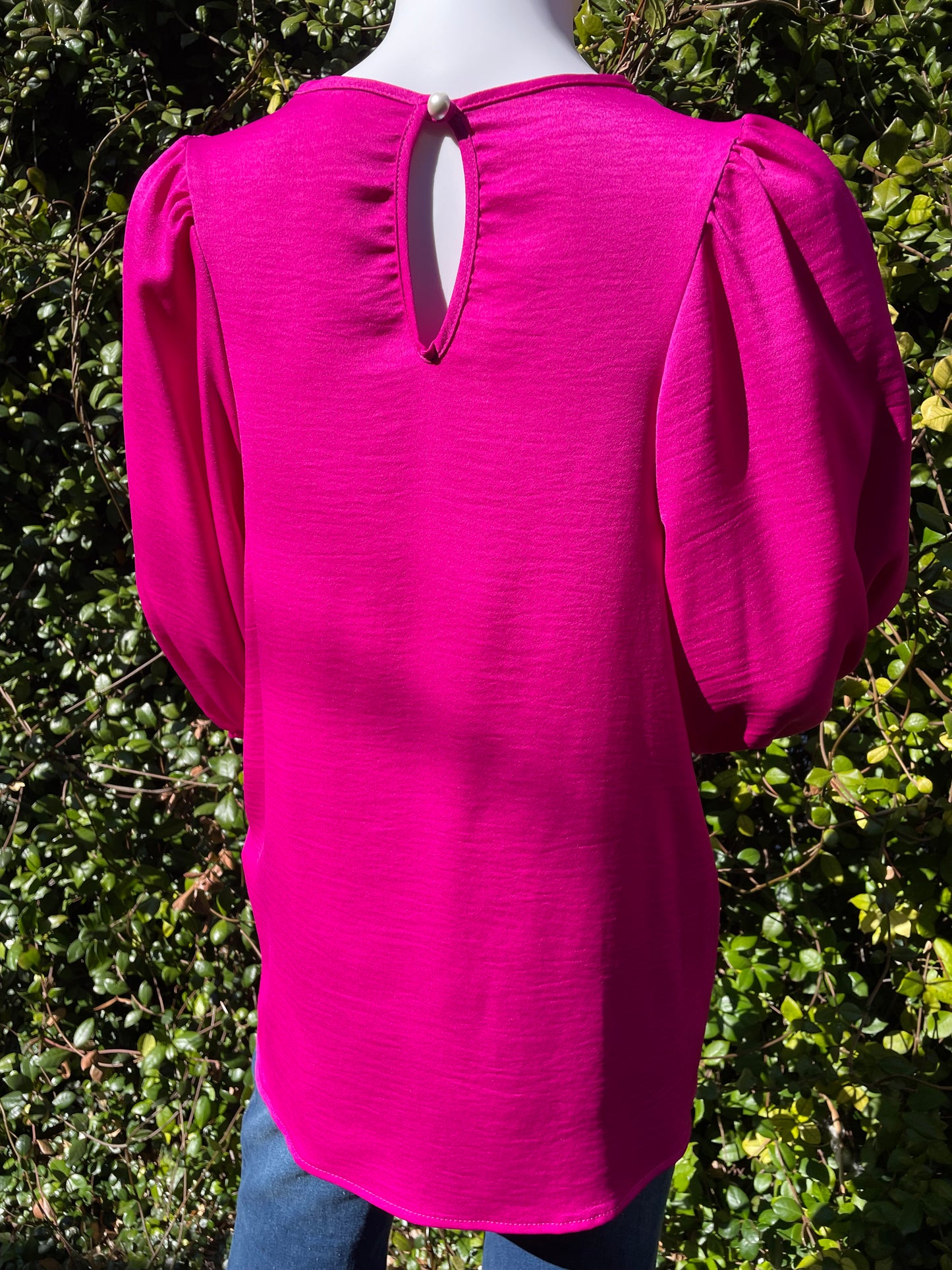 Magenta Satin Puff Sleeve Top