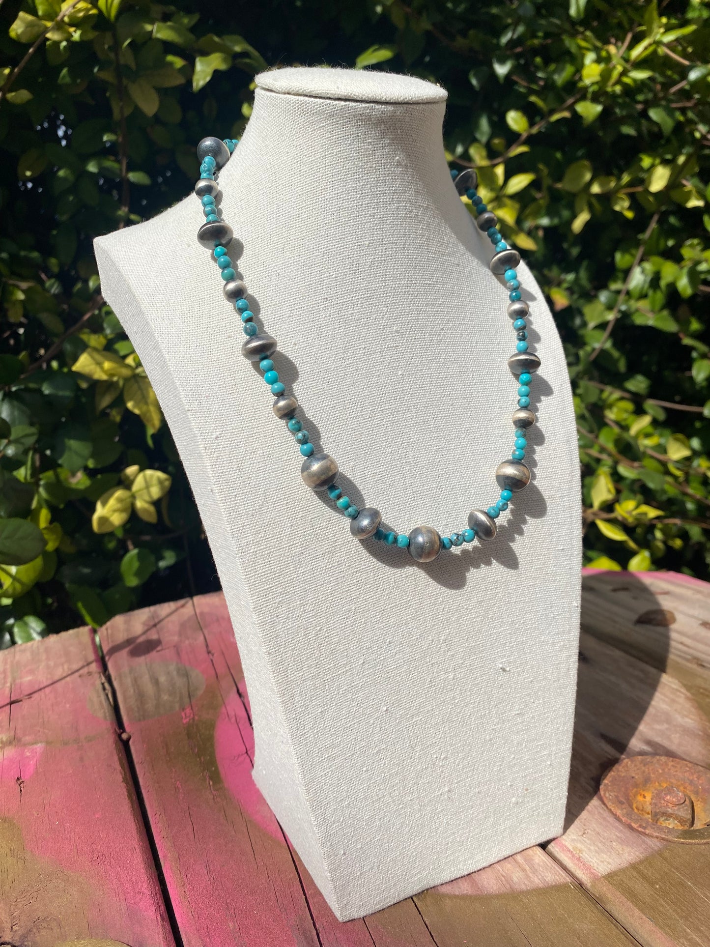 Turquoise & Sterling Silver Navajo Style Pearls Round & Saucer