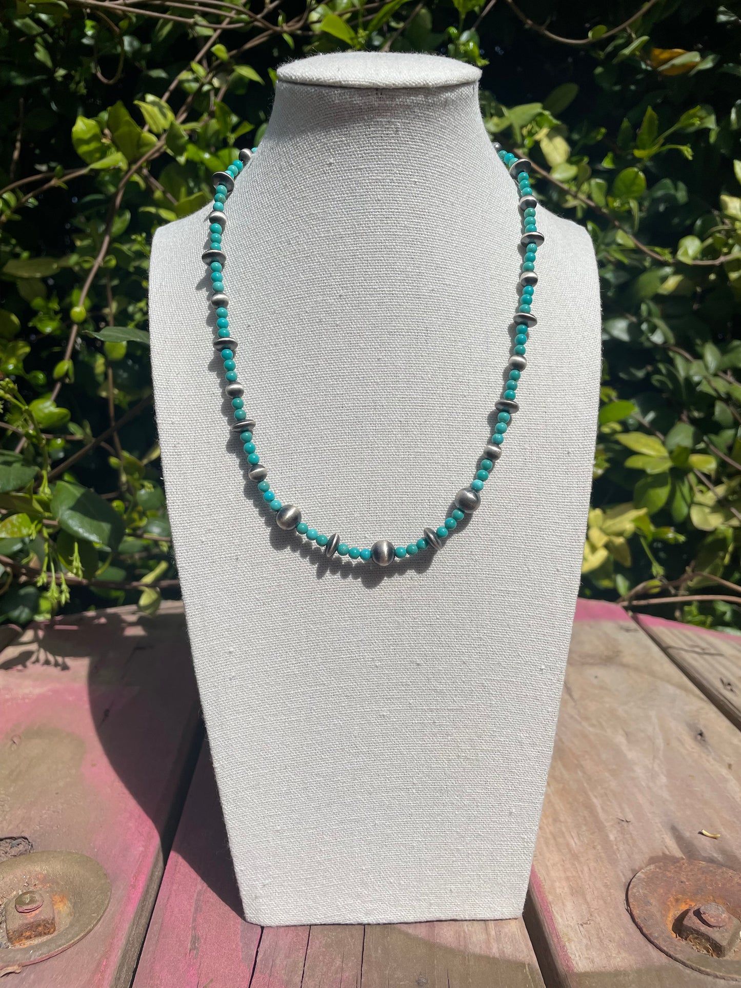 Sterling Silver Beads And Turquoise Necklace