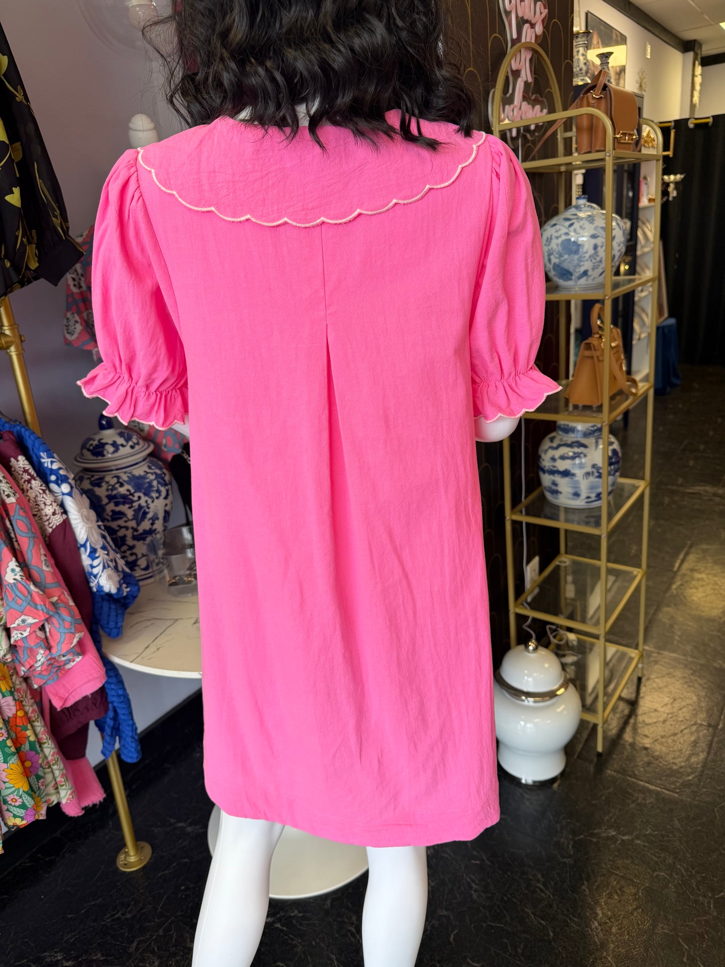 Pink Embroidered Collared Dress