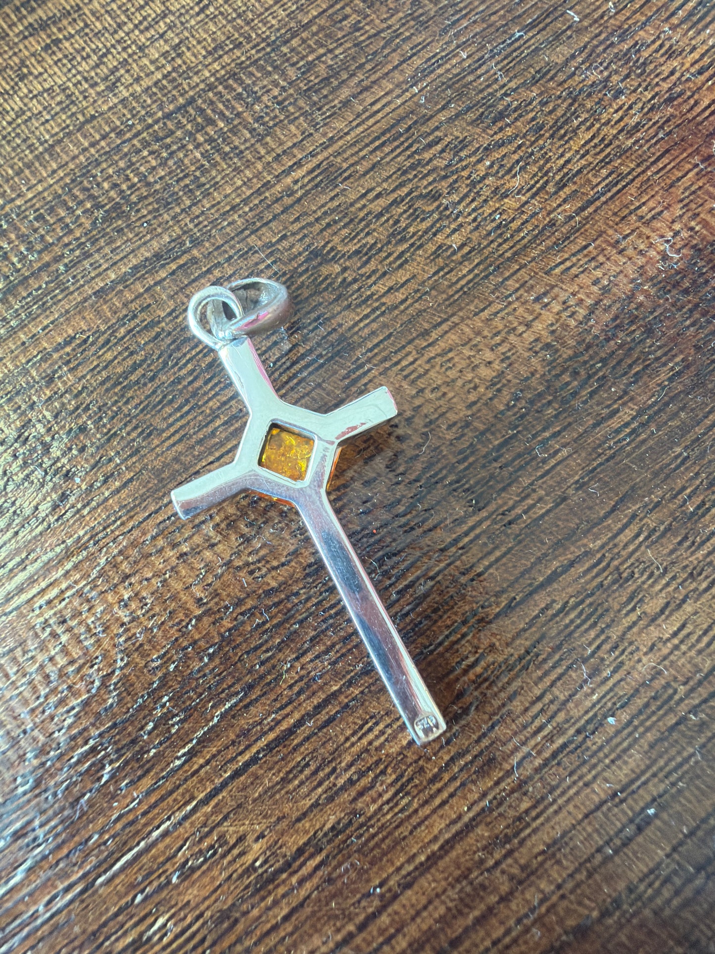 Sterling Silver Amber Cross