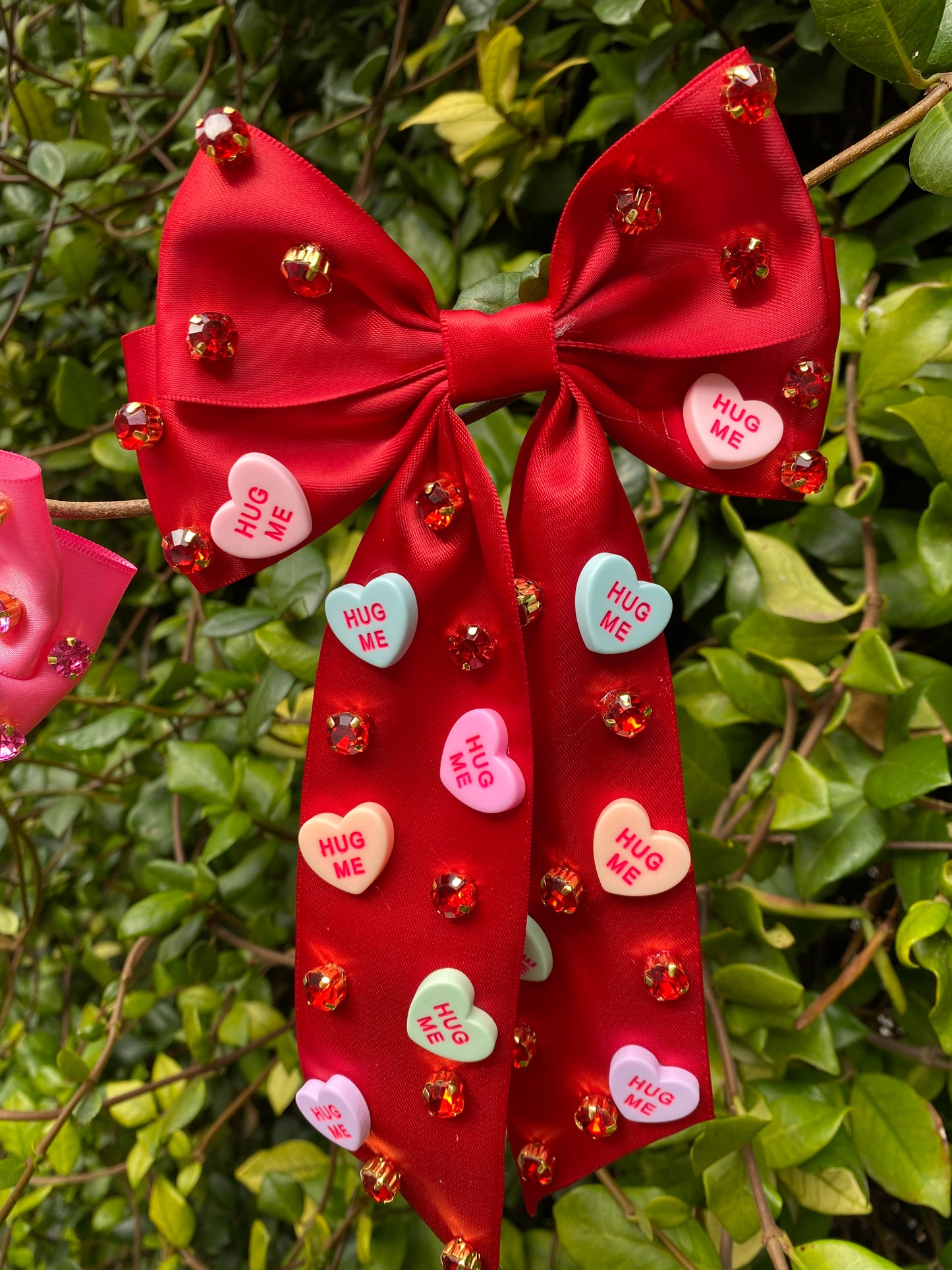 Hug Me Candy Heart Bow Clips