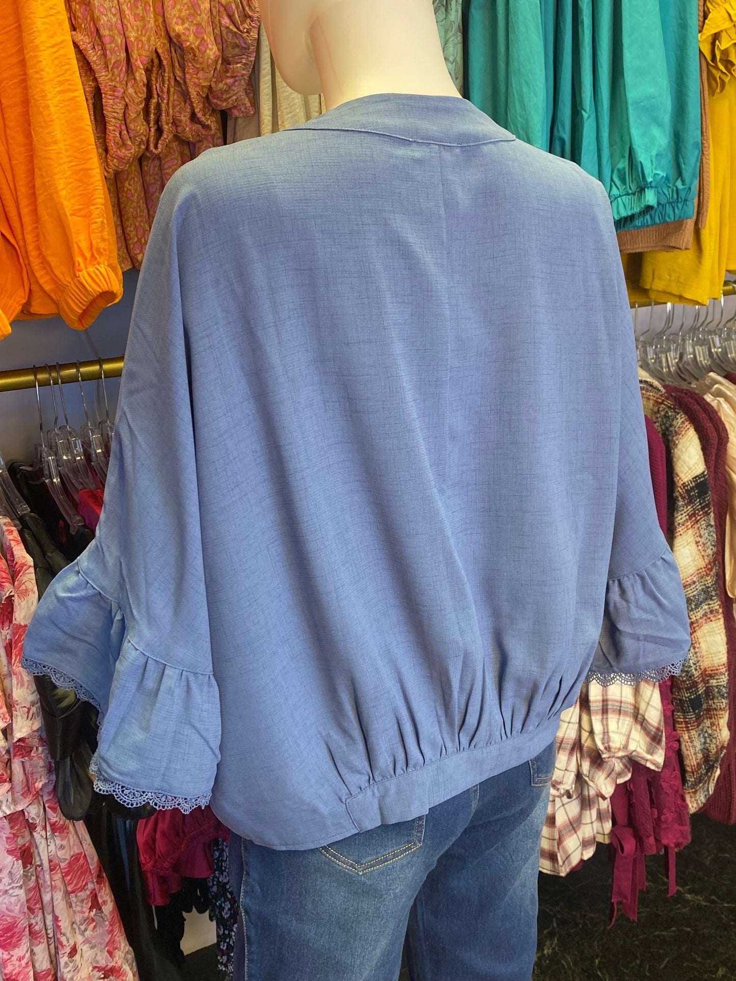 BLUE WOOVEN KIMONO EDGE LACE