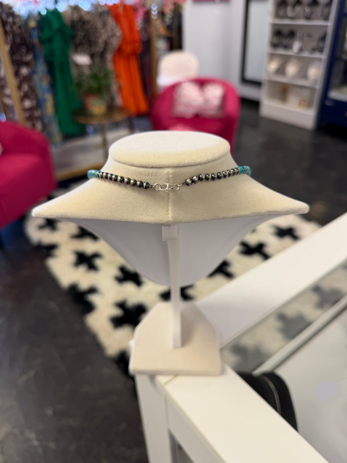 Sterling Silver beaded Bow Necklace & Turquoise