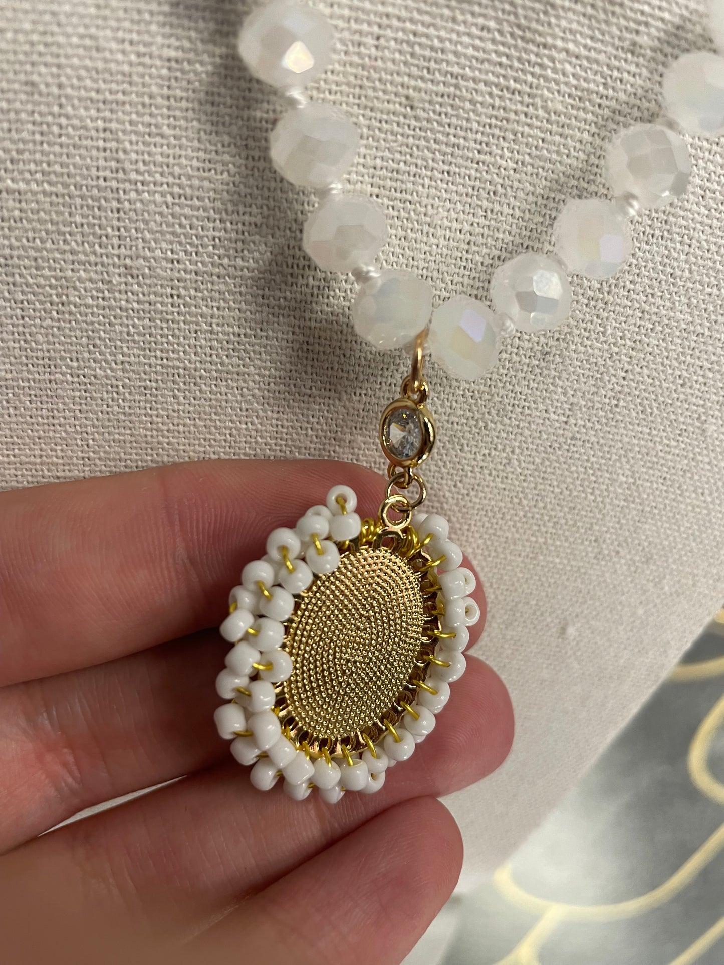 White Mary Long Necklace