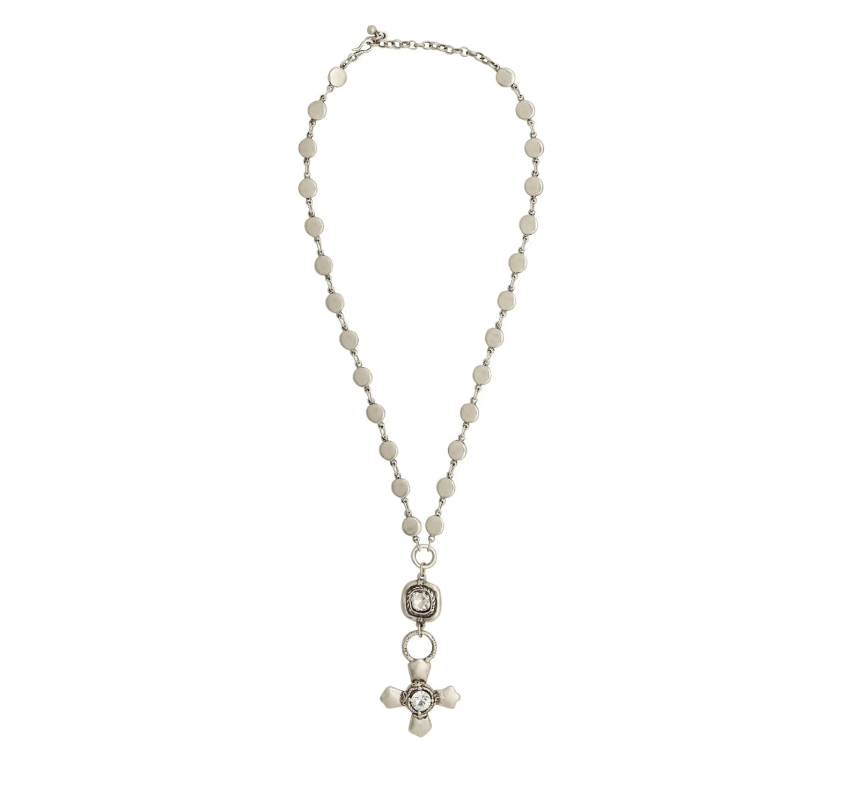 Handmade Cross Crystal Pewter Necklace