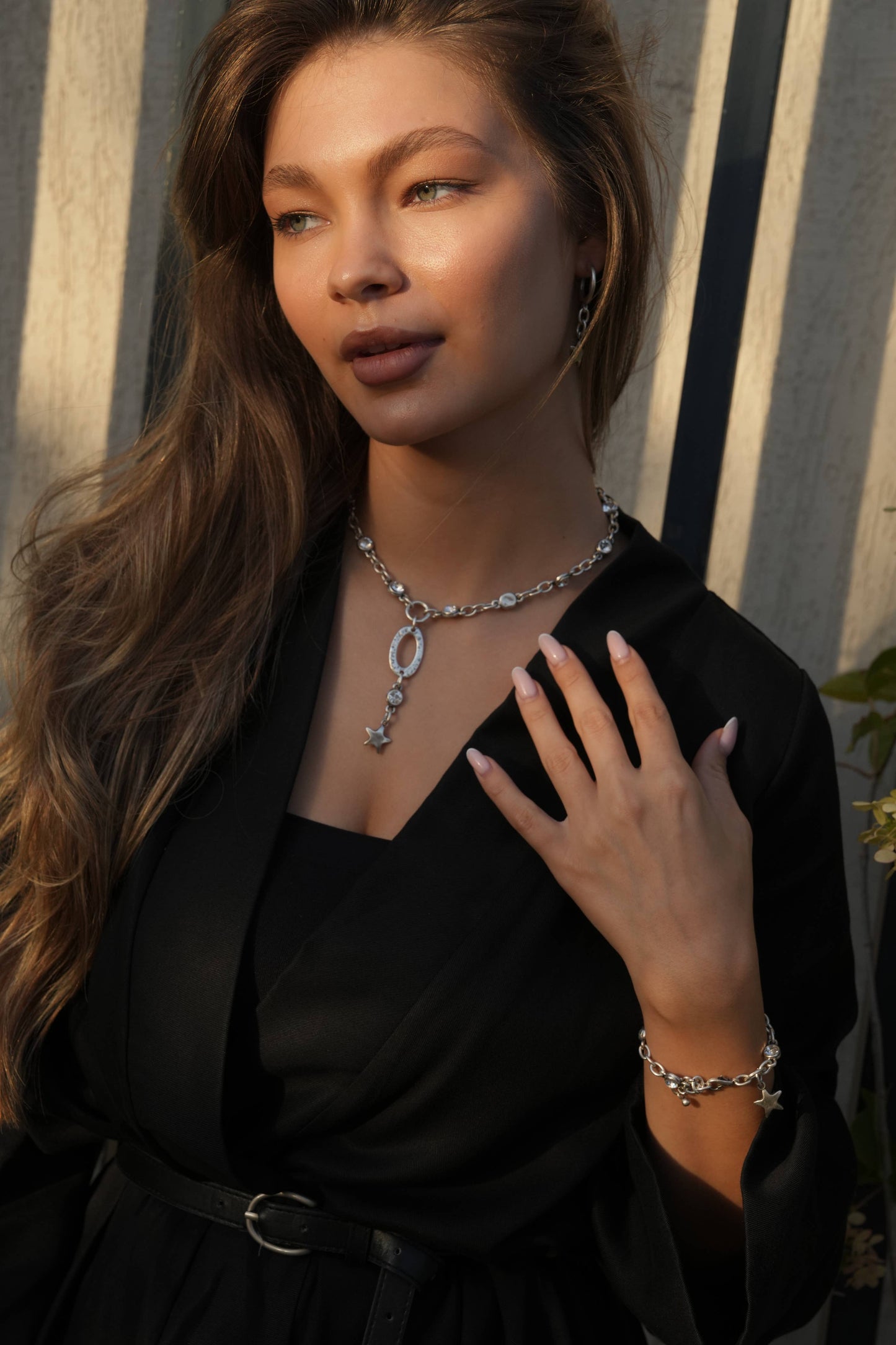 Handmade Crystal Star Pewter Necklace - 3823