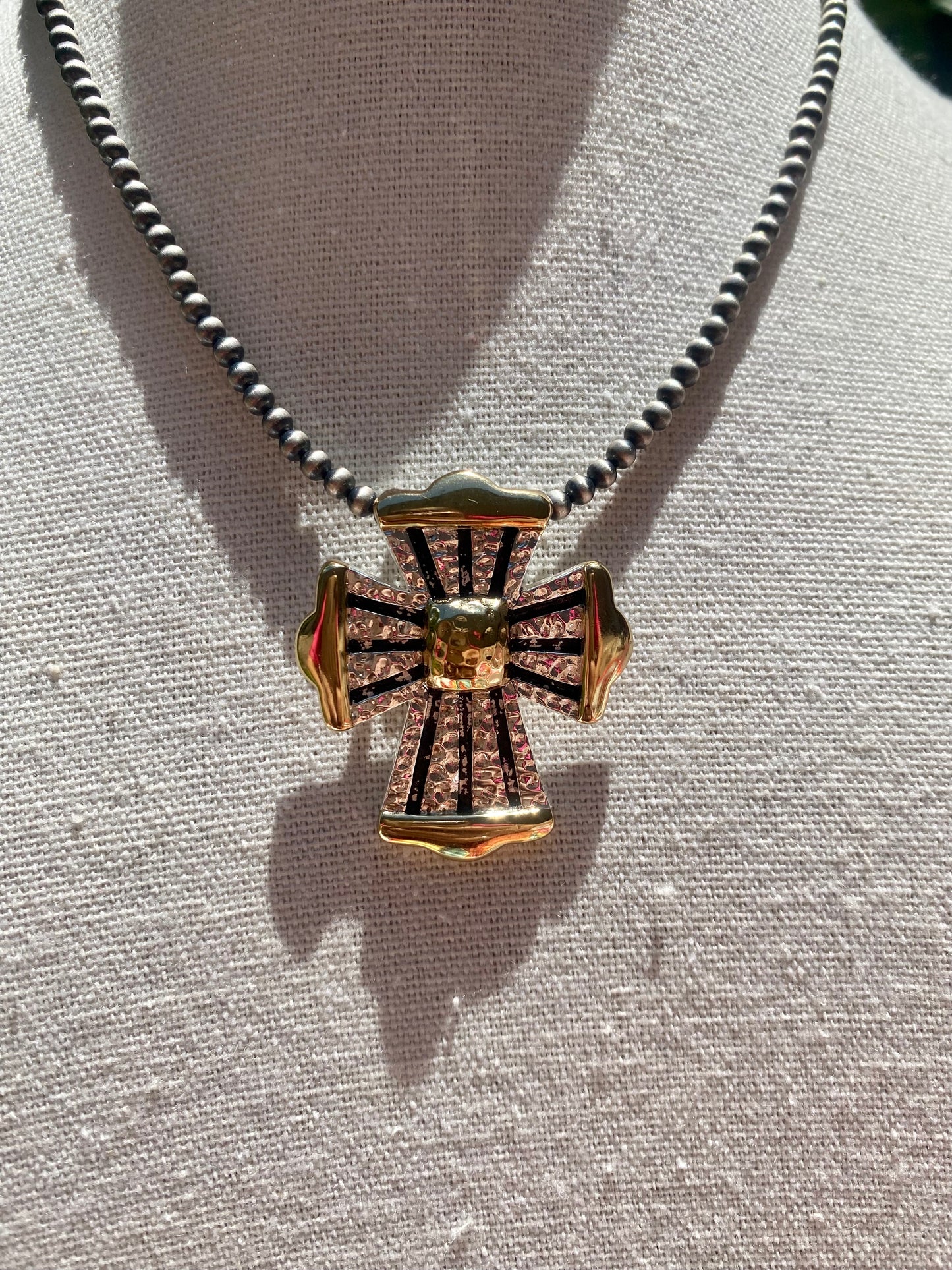 2 Tone Sterling Silver Cross Slider Pendant