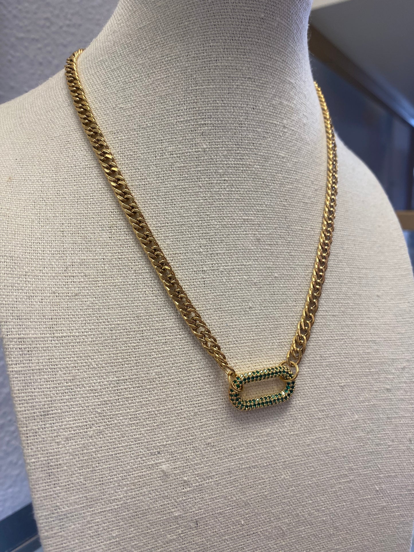 Gold Green Crystal Drop Necklace