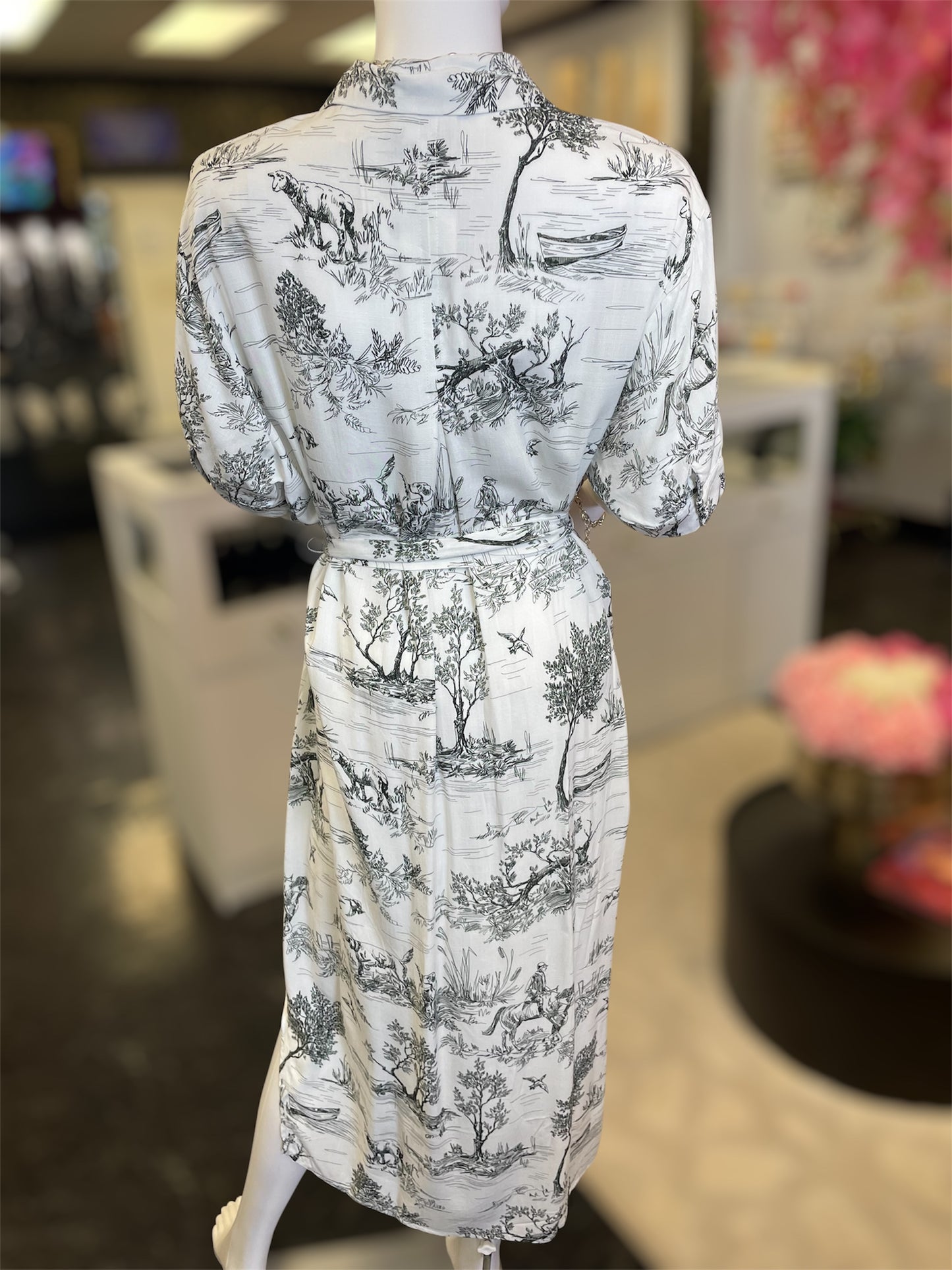 Black And White Toile De Jouy Button Up Dress