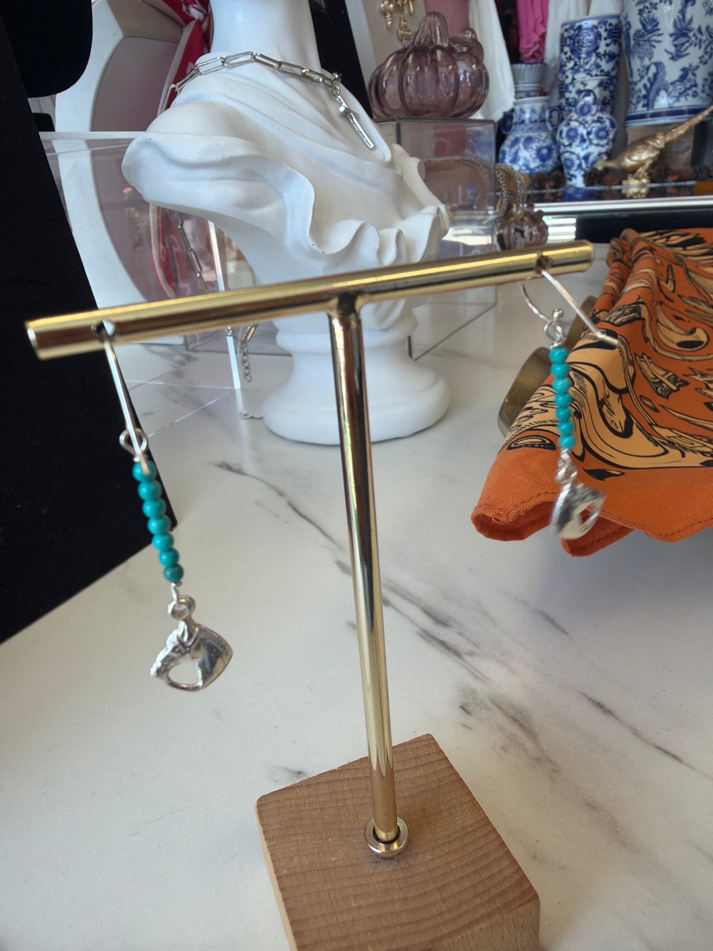 Sterling Silver Beaded Horse Earrings