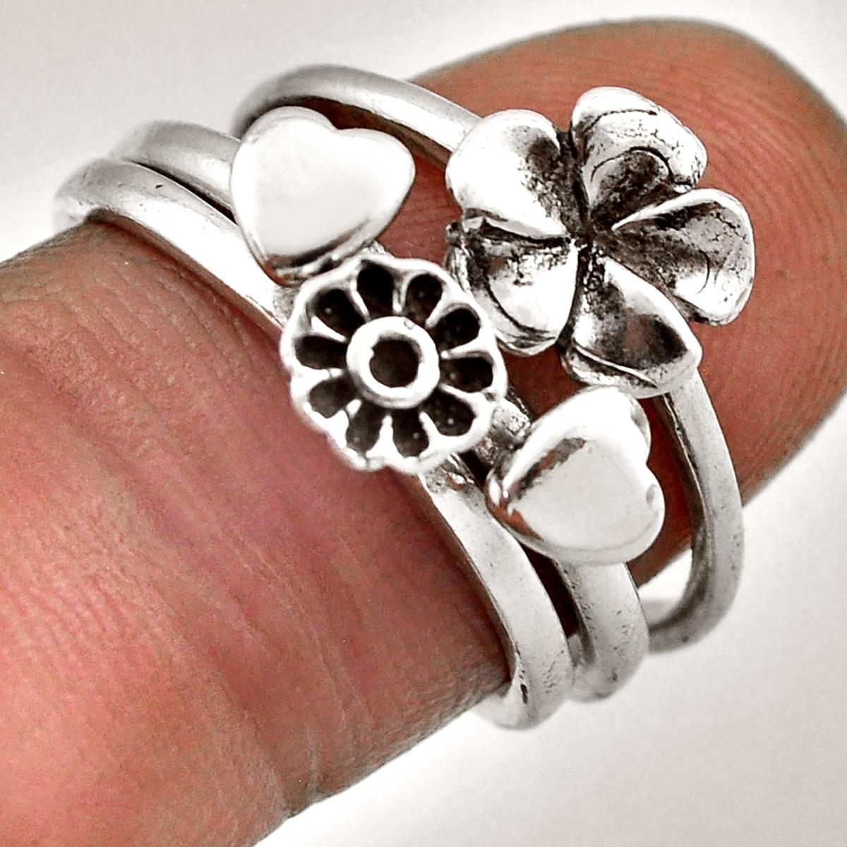 3 rings sterling silver flower ring size 7.5