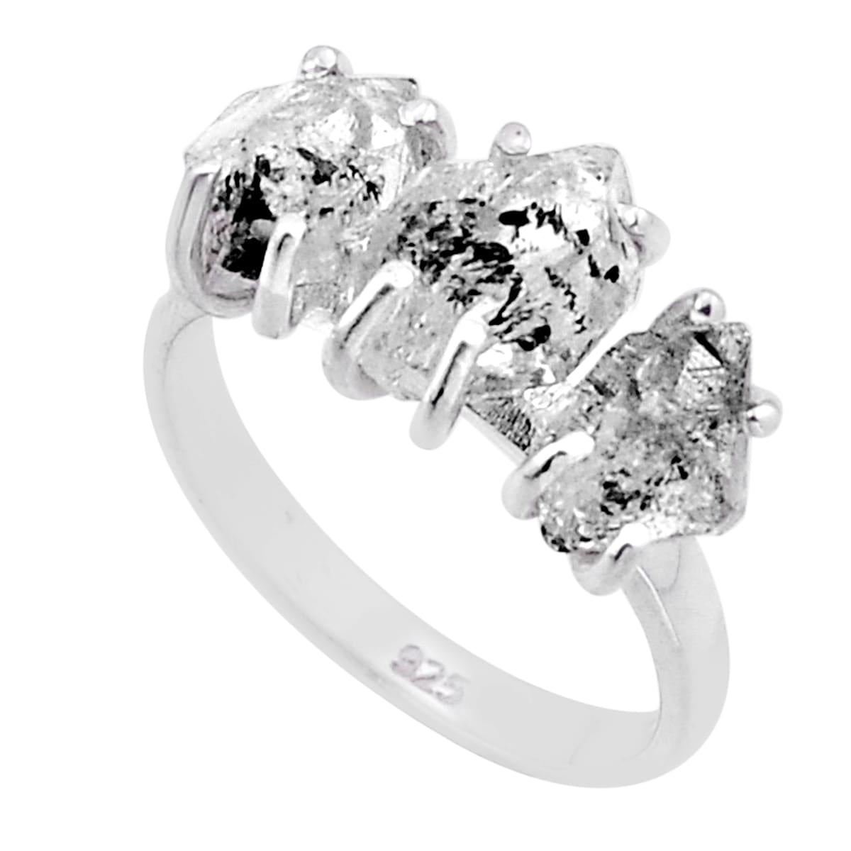 3 stone natural white herkimer diamond 925 silver ring size 7
