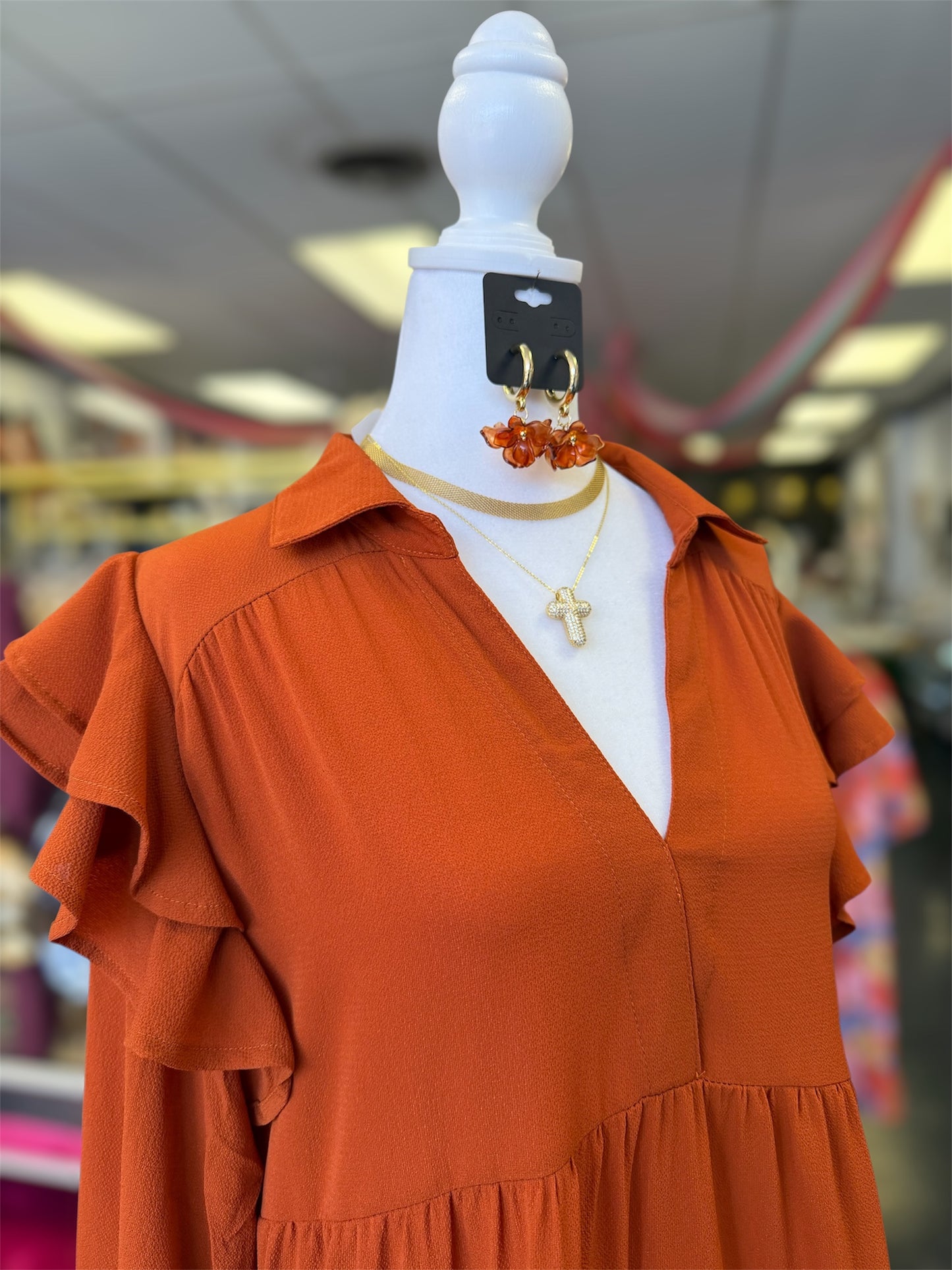 Pumpkin 🎃 Spice Long Sleeve Frill Sleeve Layered Maxi Dress