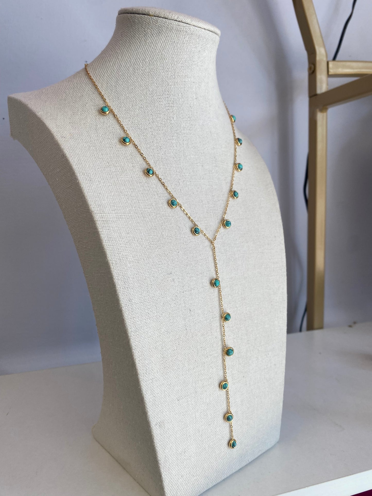 Gold Plated Stainless Multi bead Lariat Necklace