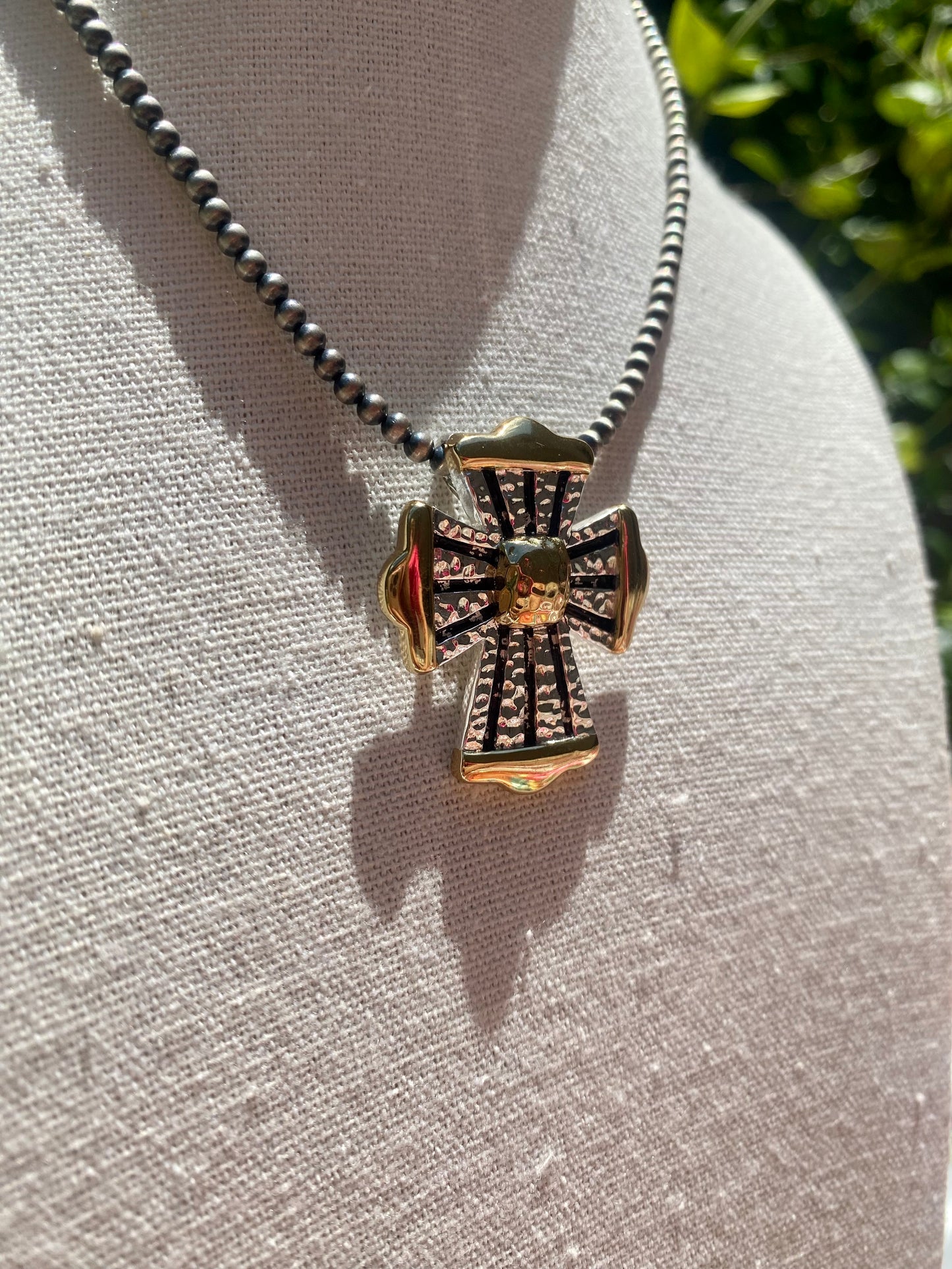 2 Tone Sterling Silver Cross Slider Pendant