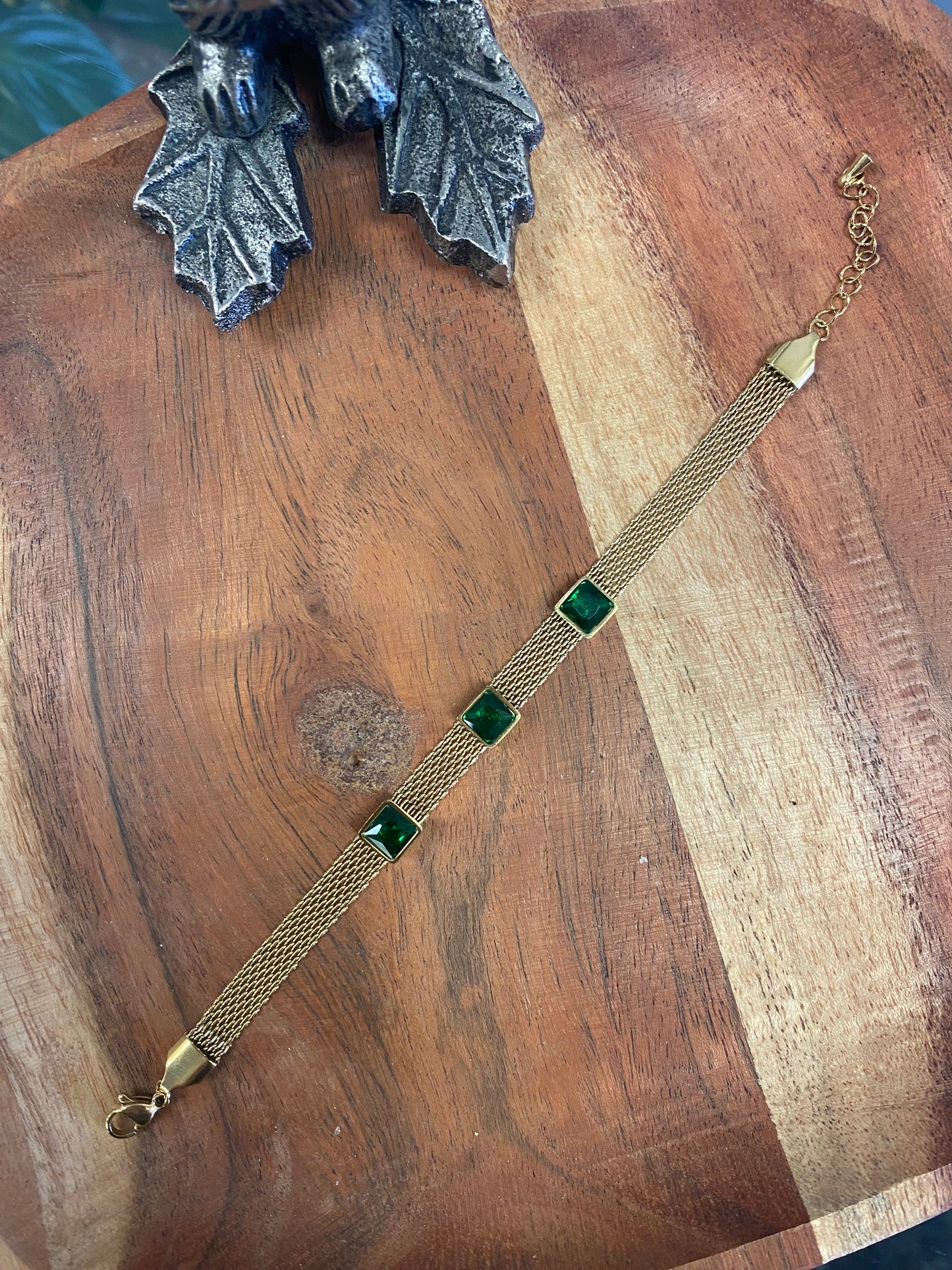 Gemstone Crystal Stainless Steel Gold Plated Adjustable Bracelets