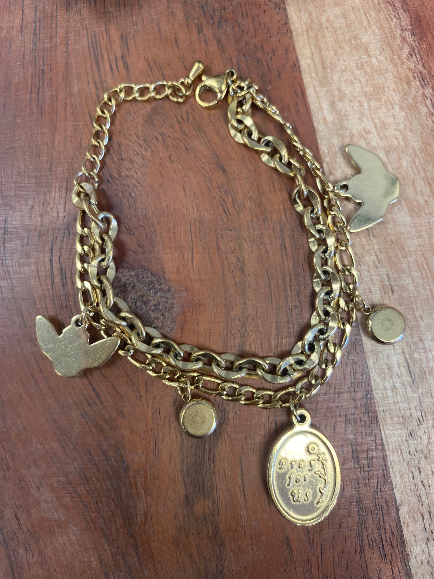 Stainless Steel Gold Plated Multi Charm Religious Bracelet