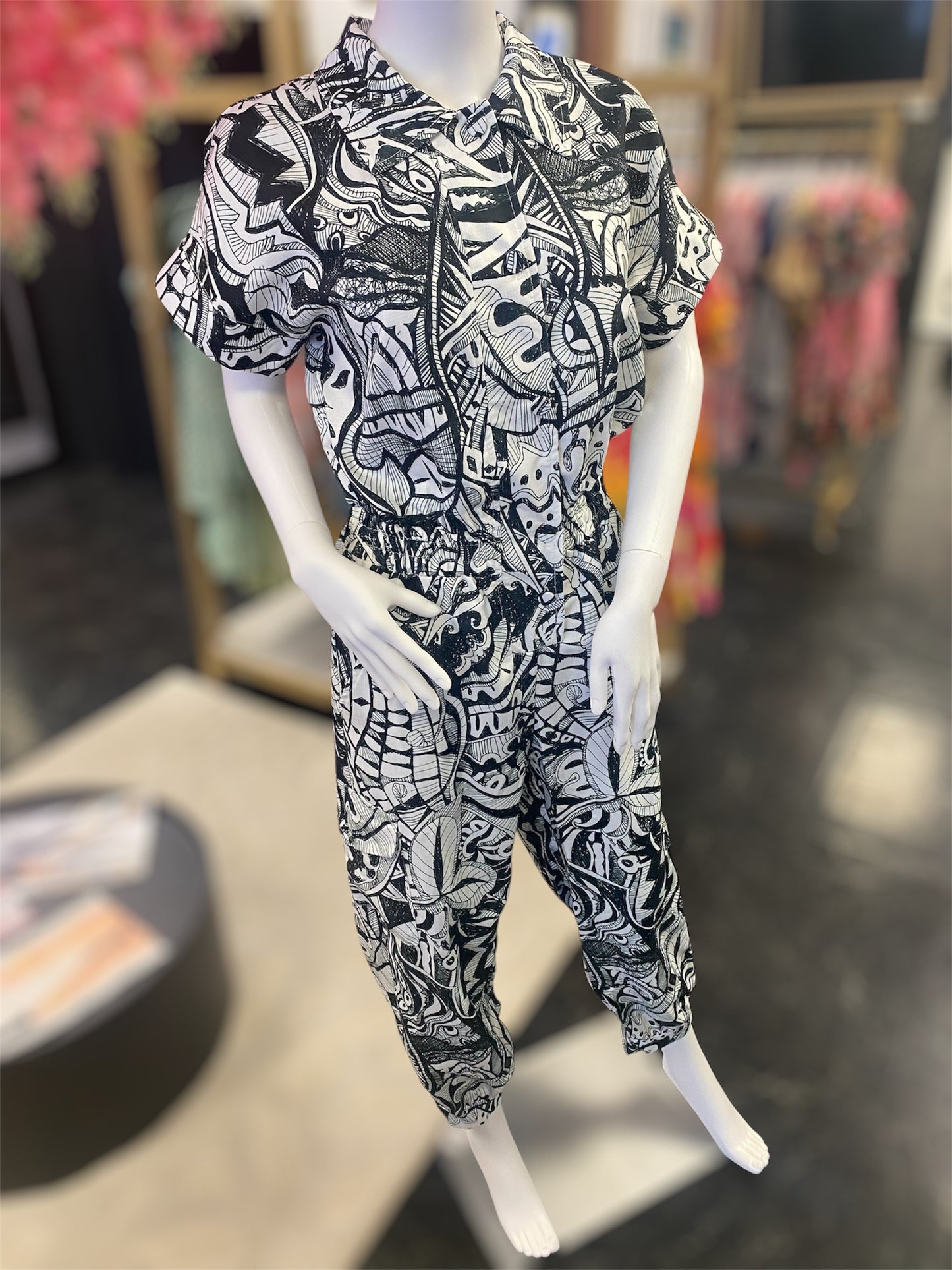Le Blanc Black & White Button Jumpsuit