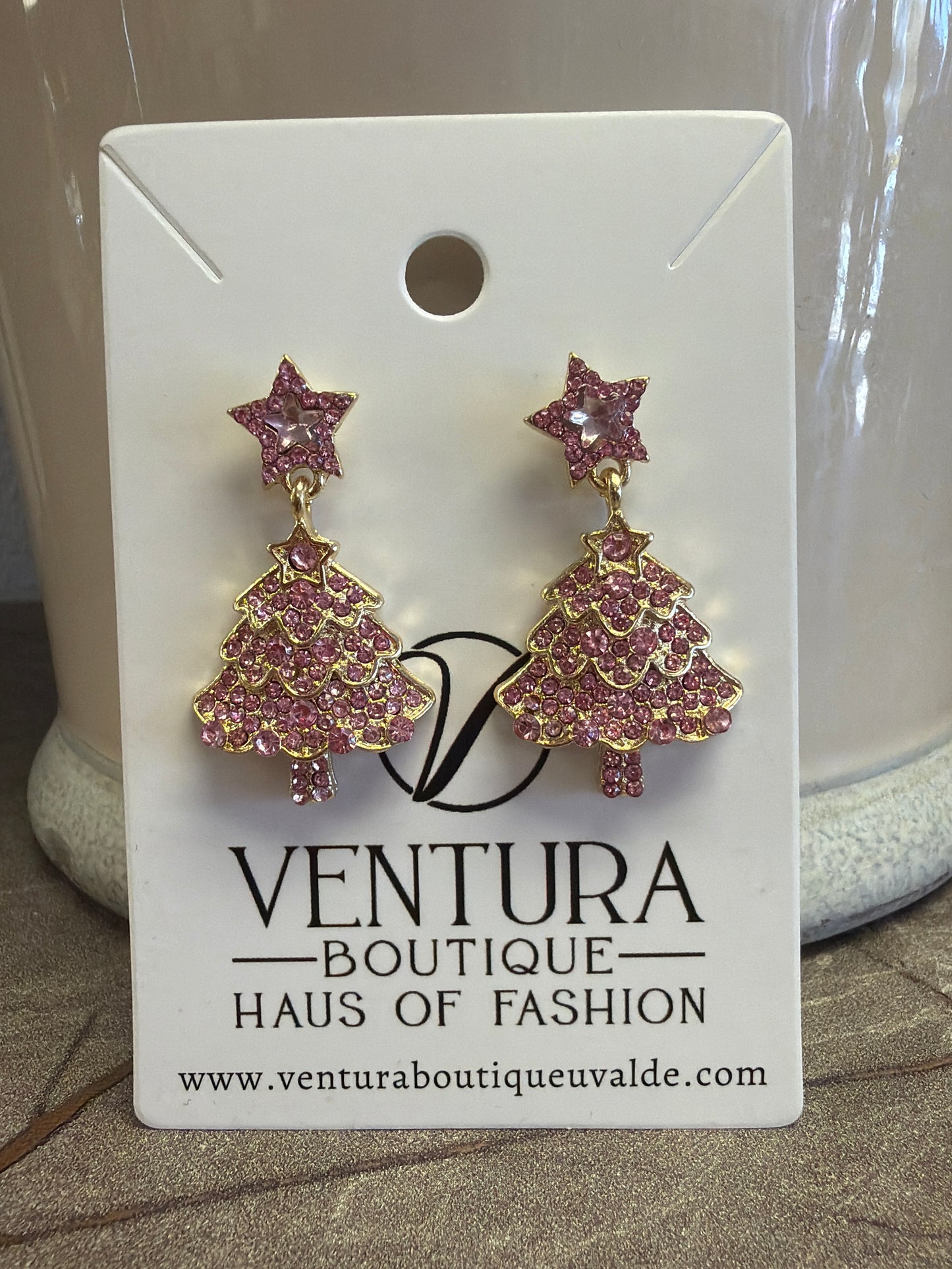 Pink Christmas Tree Post Stud Earrings