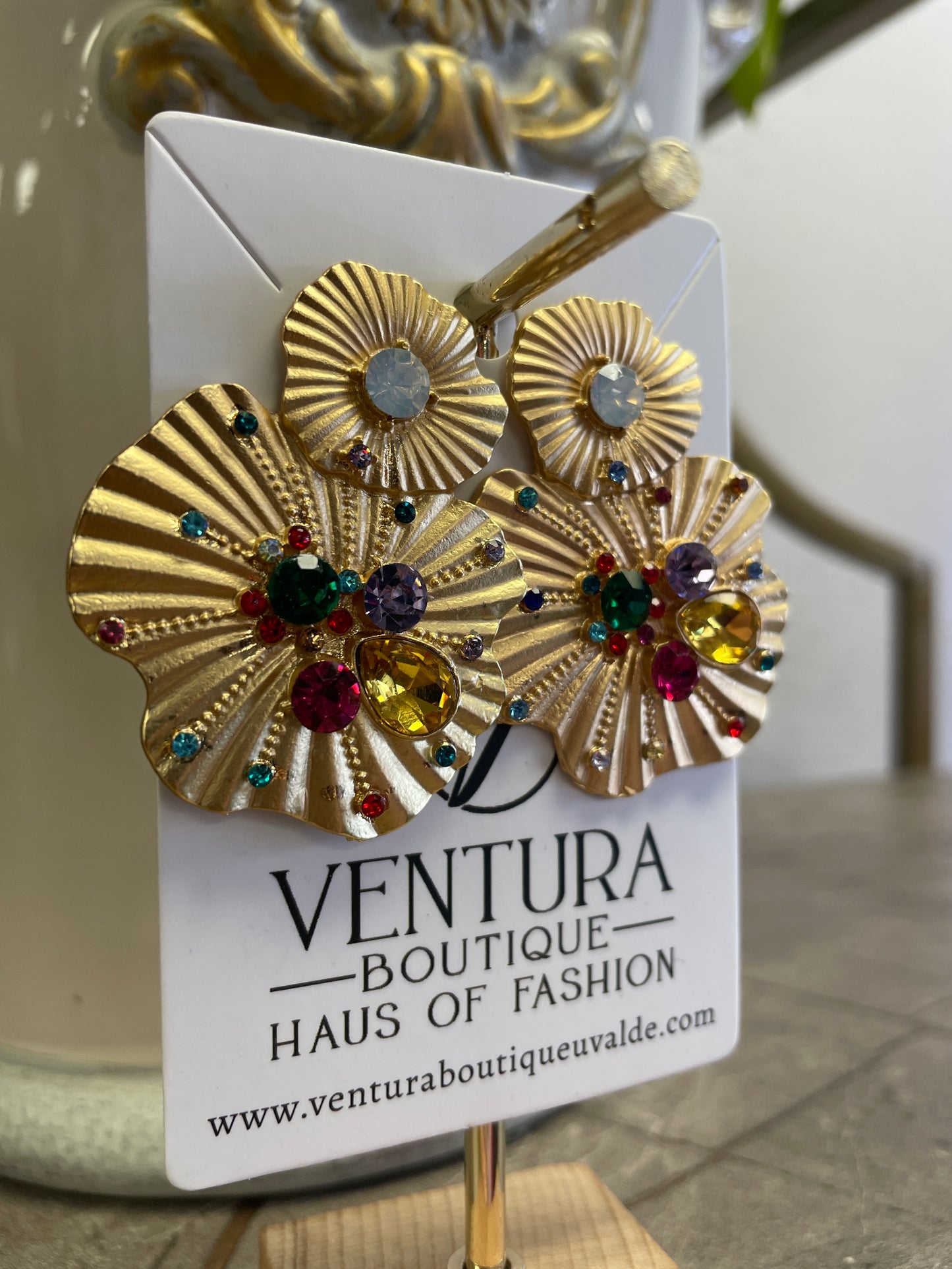 Colorful Crystal Matte Gold Stud Earrings