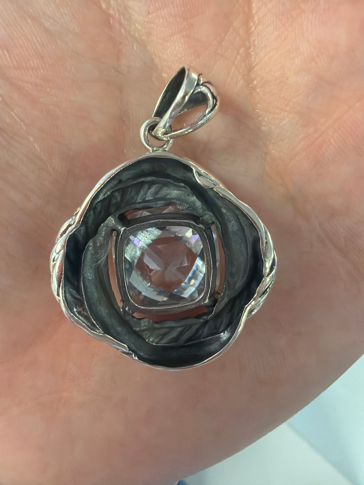 Sterling Silver Clear Stone Pendant