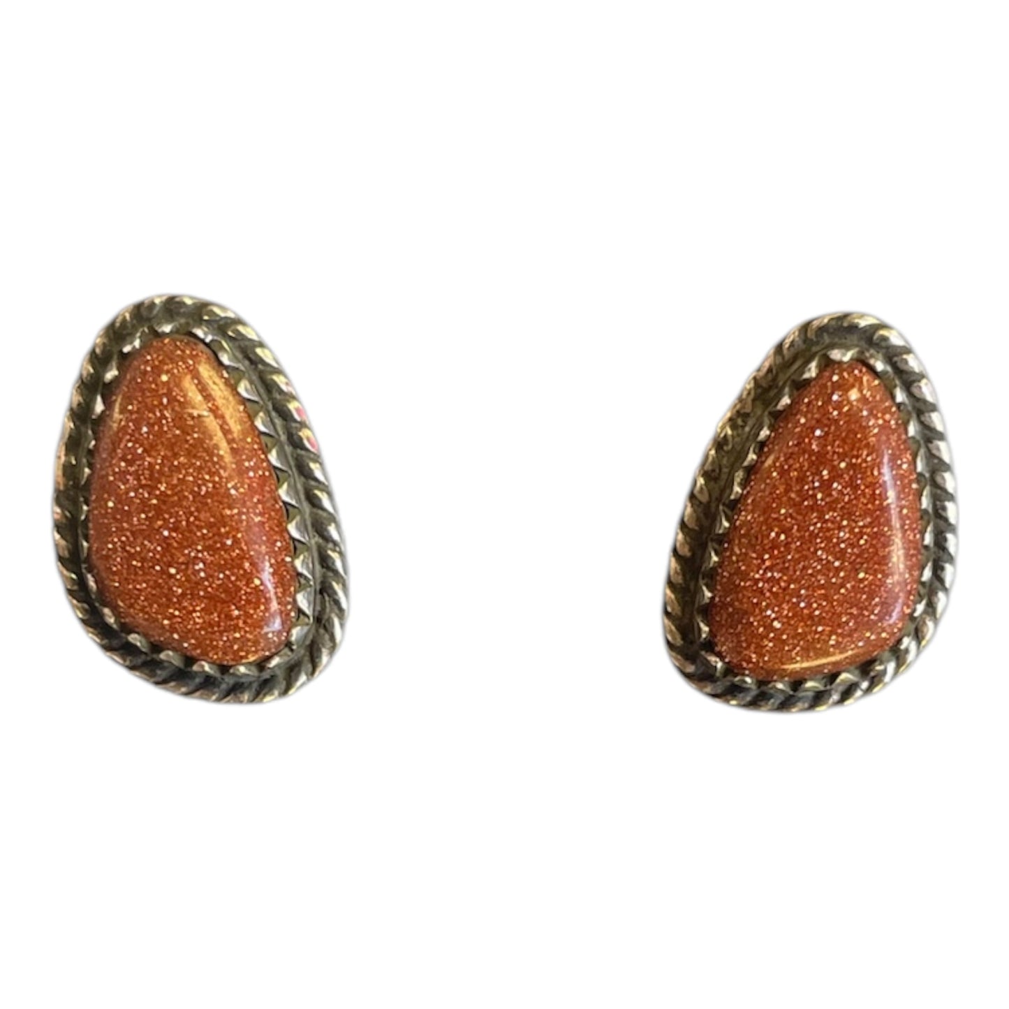 Natural Brown Goldstone Sterling Silver Stud Earrings