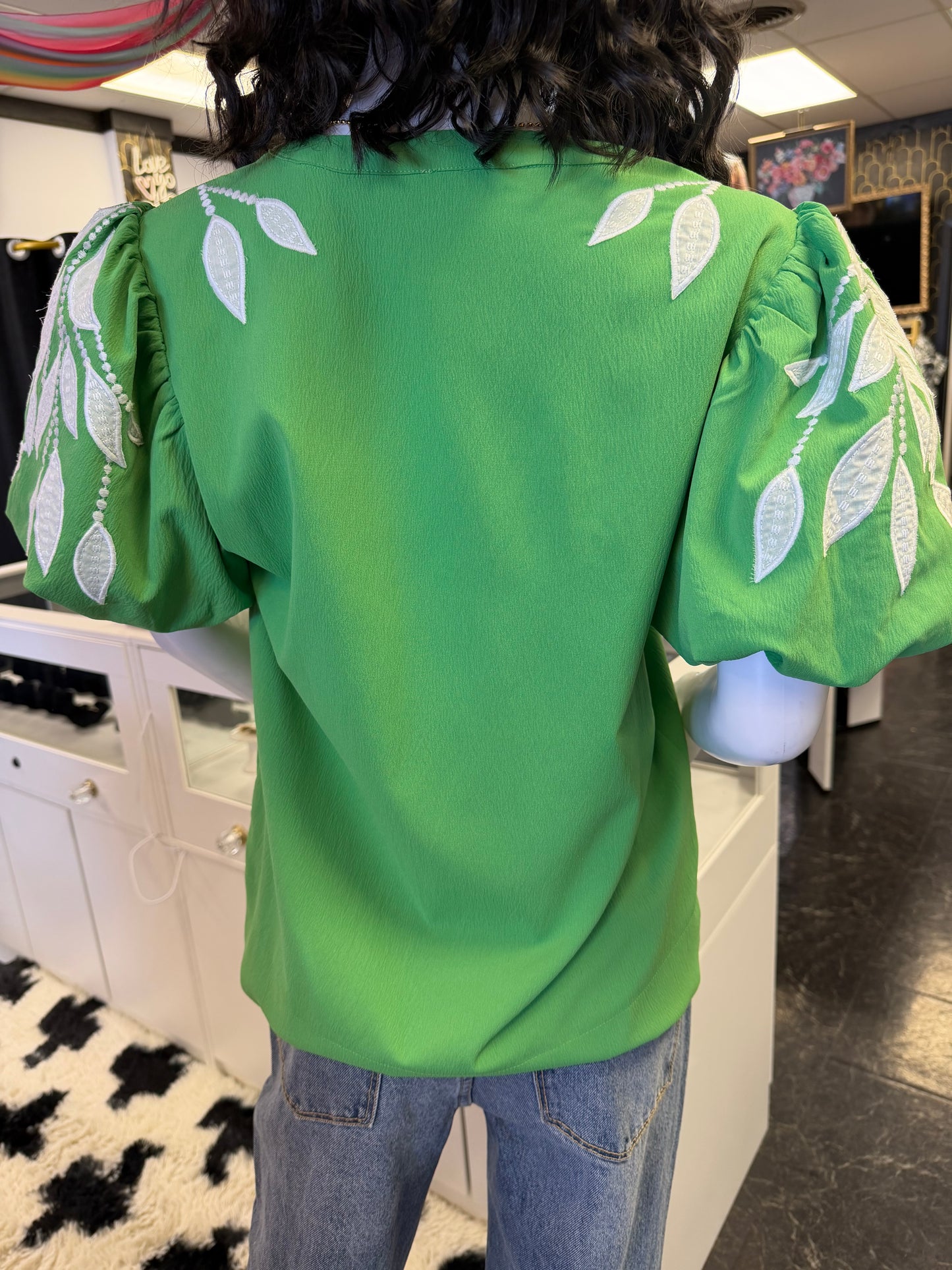 Spring Green Embroidered Leafs Top
