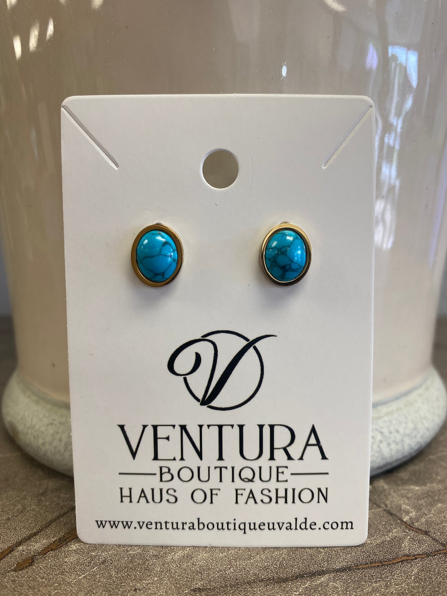 Gold Stone Stud Earrings