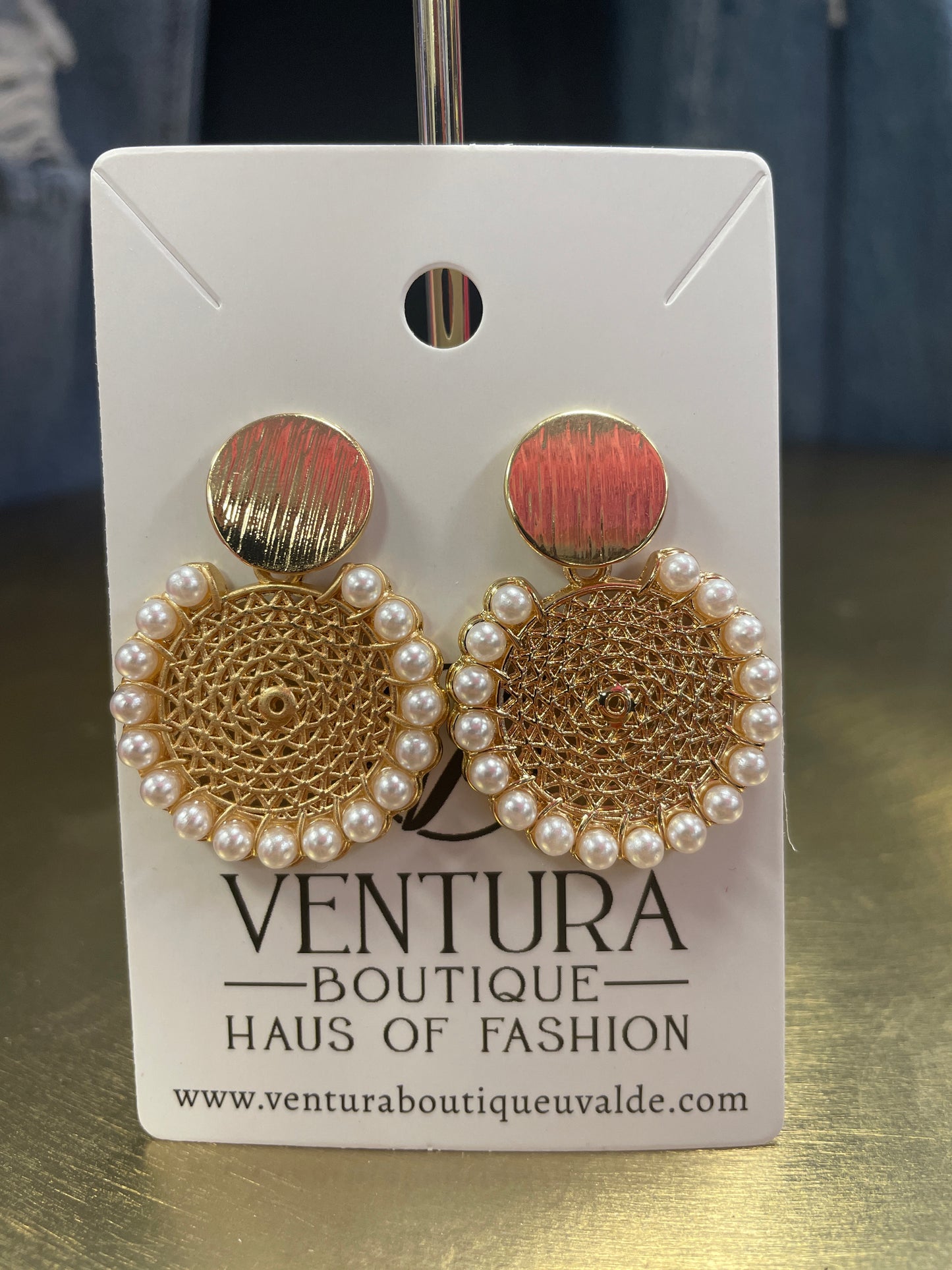 Gold Faux Pearl Post Earrings