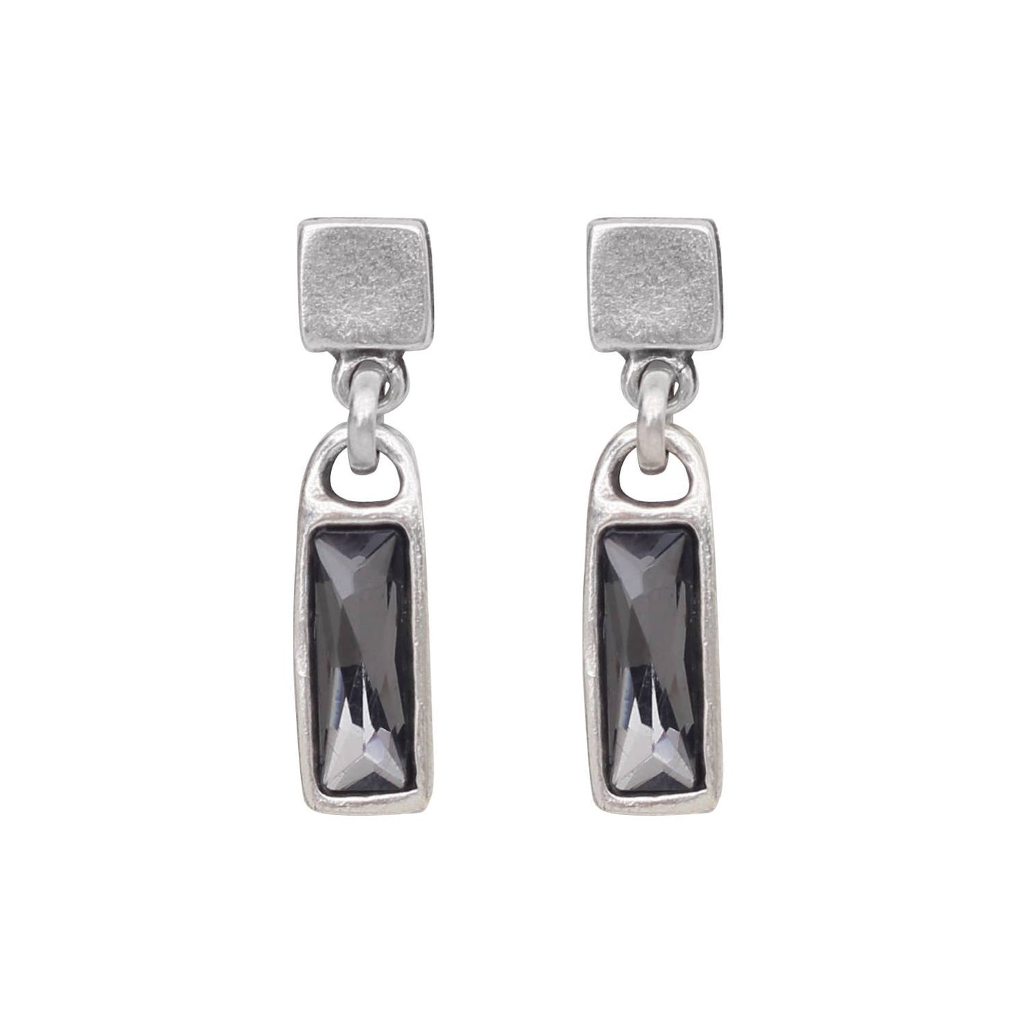 Handmade Smoky Crystal Pewter Earrings - 1941
