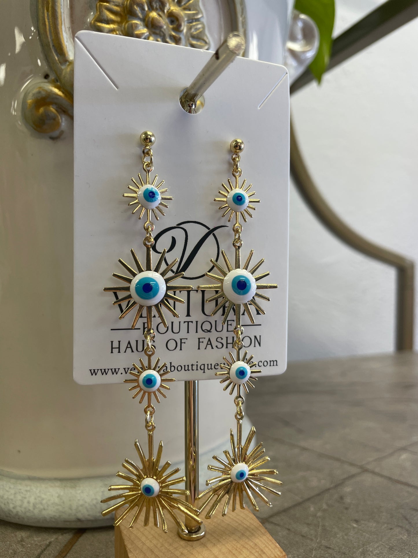 Gold Evil Eye Drop Post Earrings