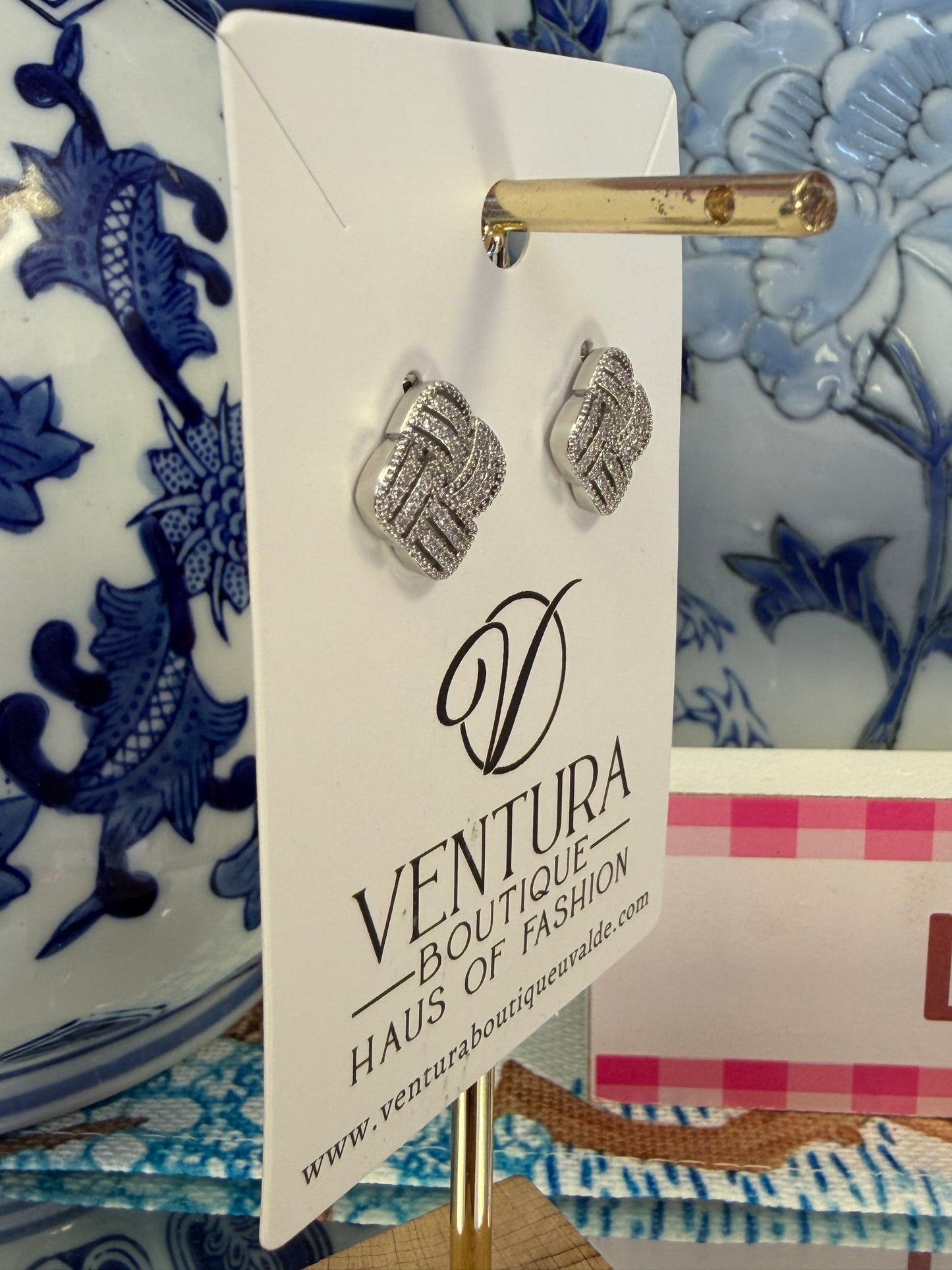 Silver Crystal Quad Post Earrings