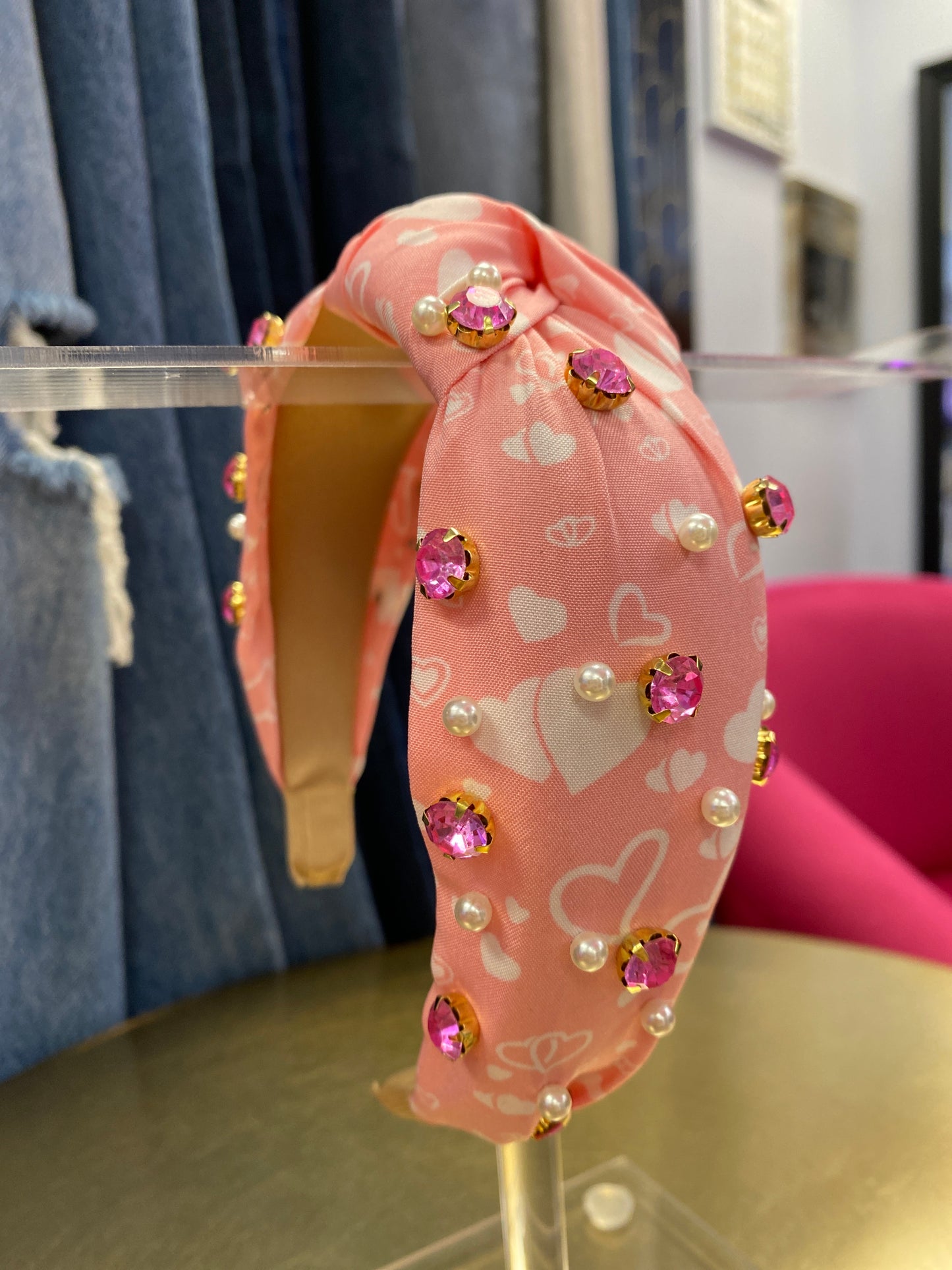 Crystal & Pearl Pink Heart Headband