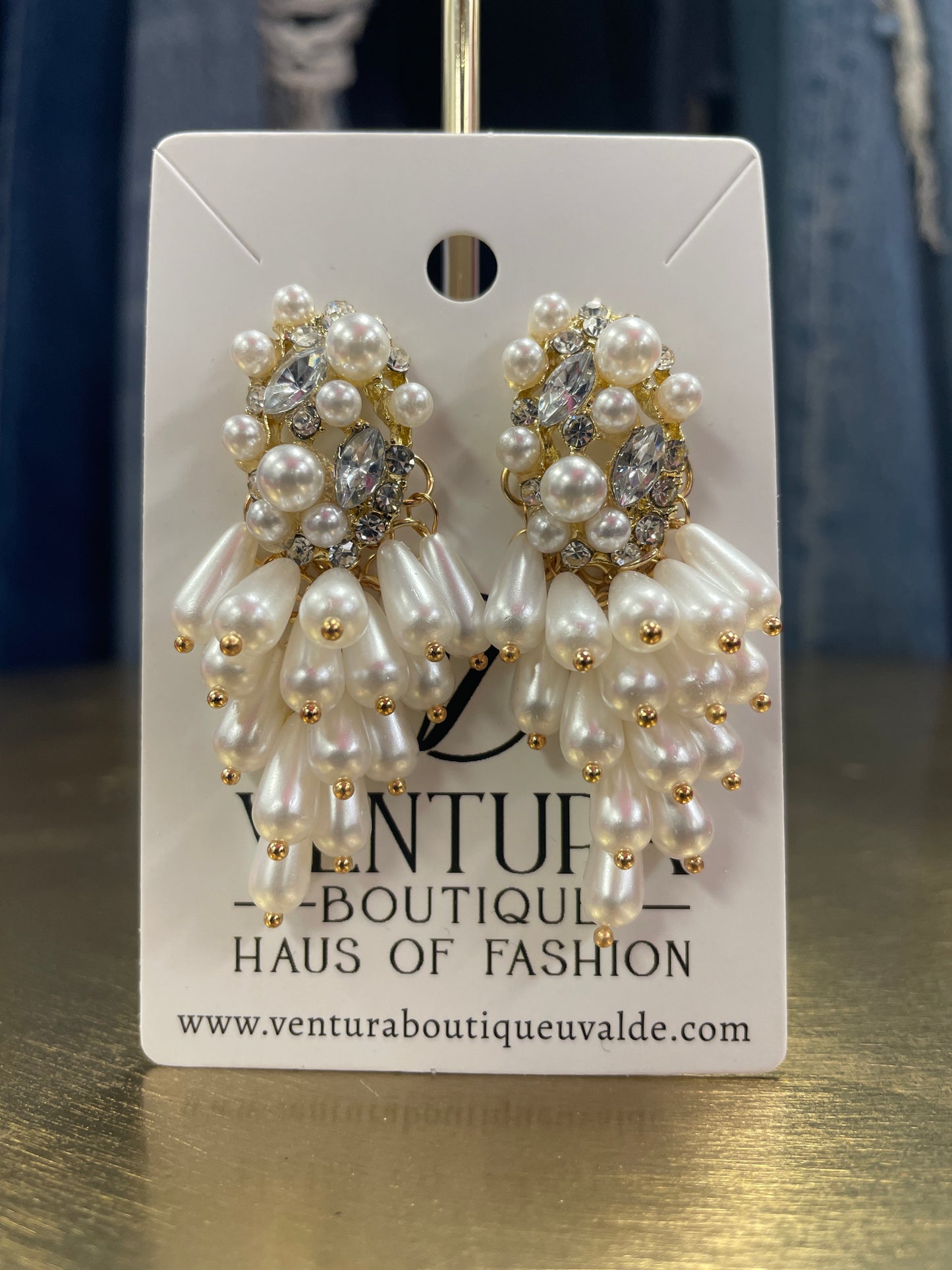 Faux Pearl Crystal Post Drop Earring