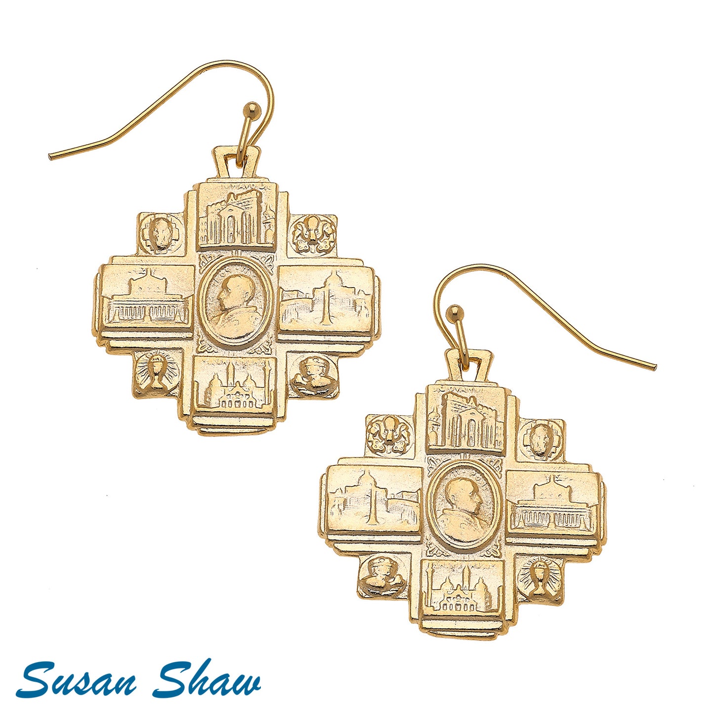 Hand cast Gold Religious Earrings