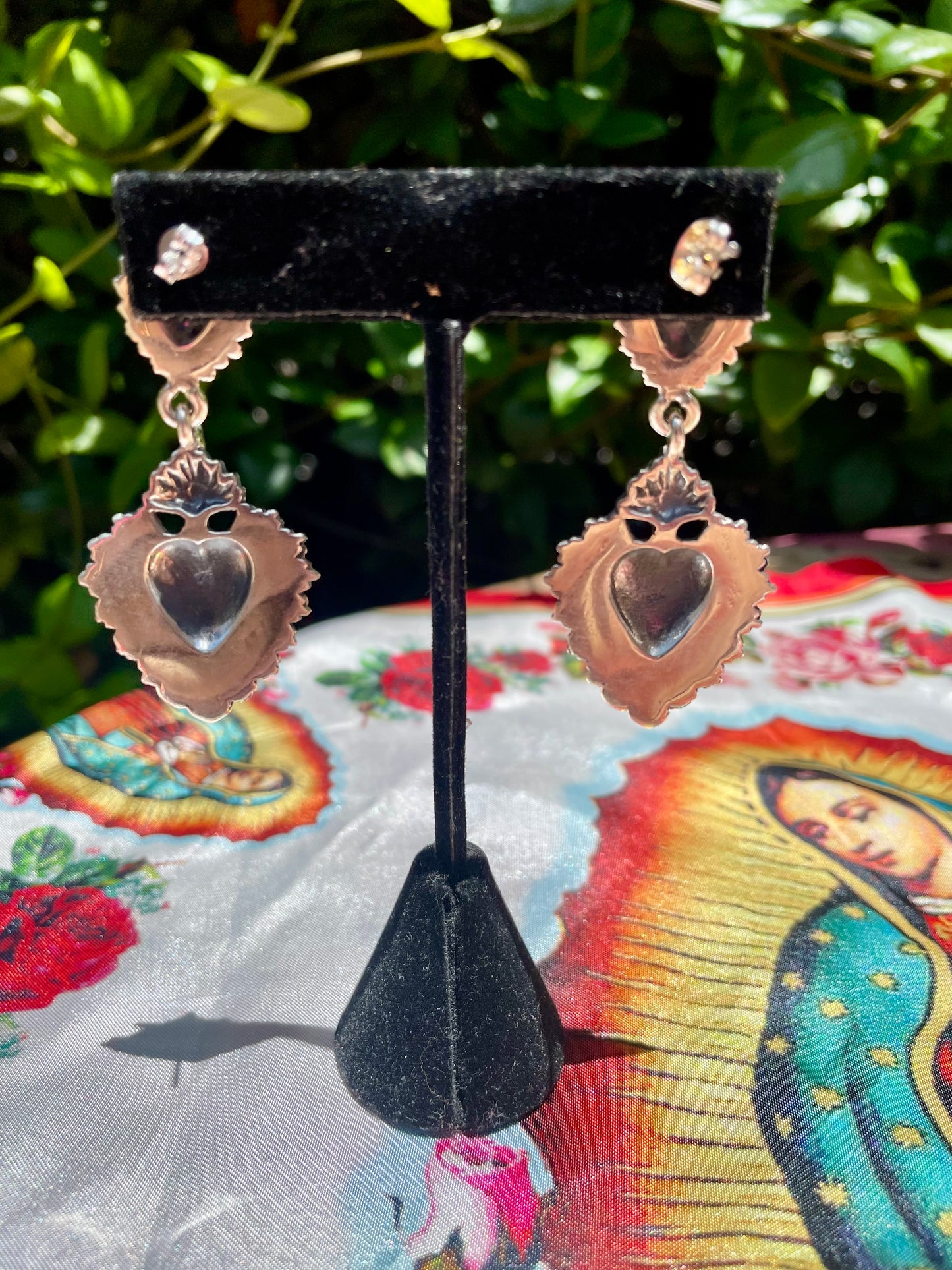Sterling Silver Sacred Heart Flame Dangle Earrings