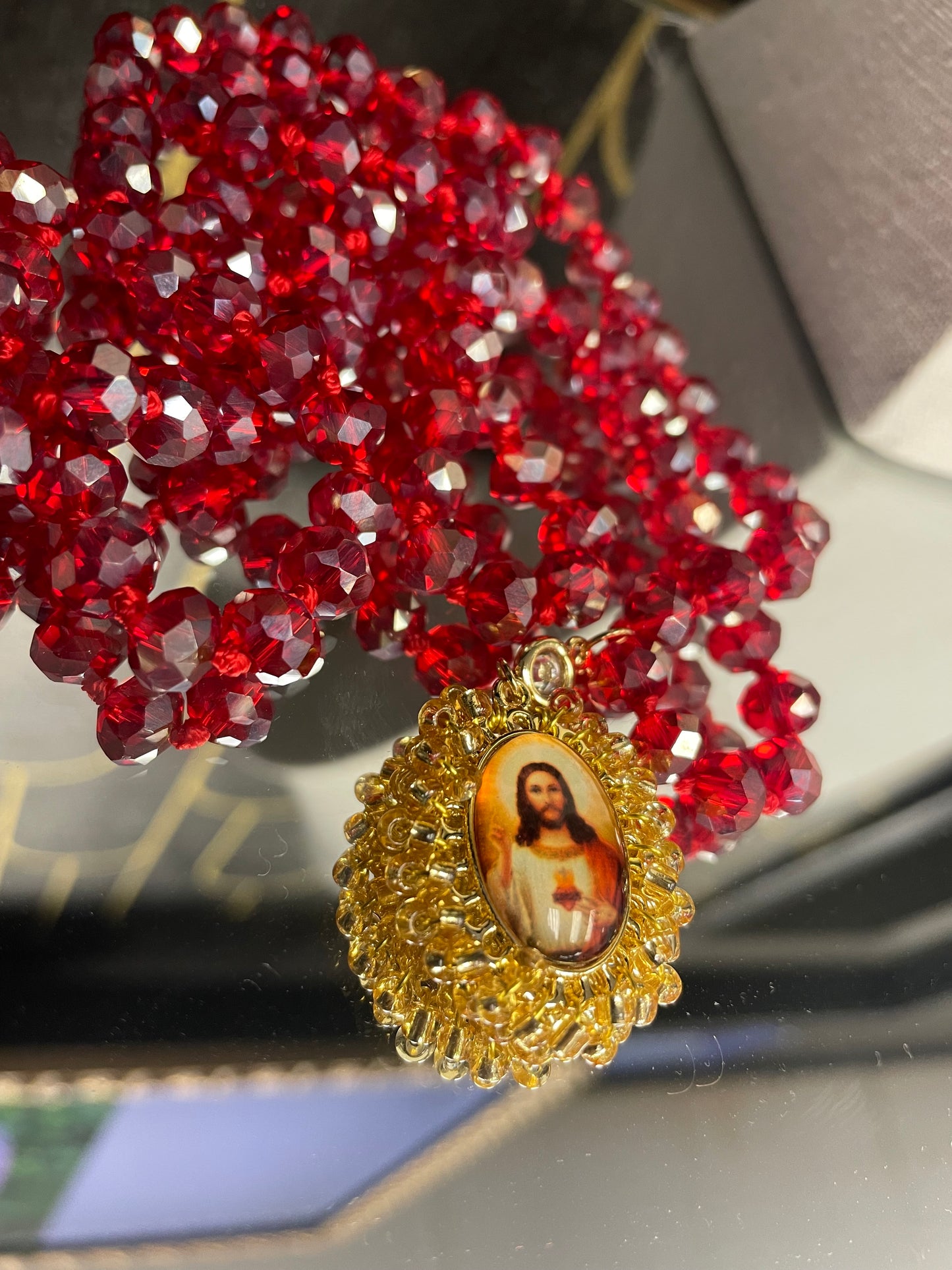 Red Sparkle Religious Drop Necklace