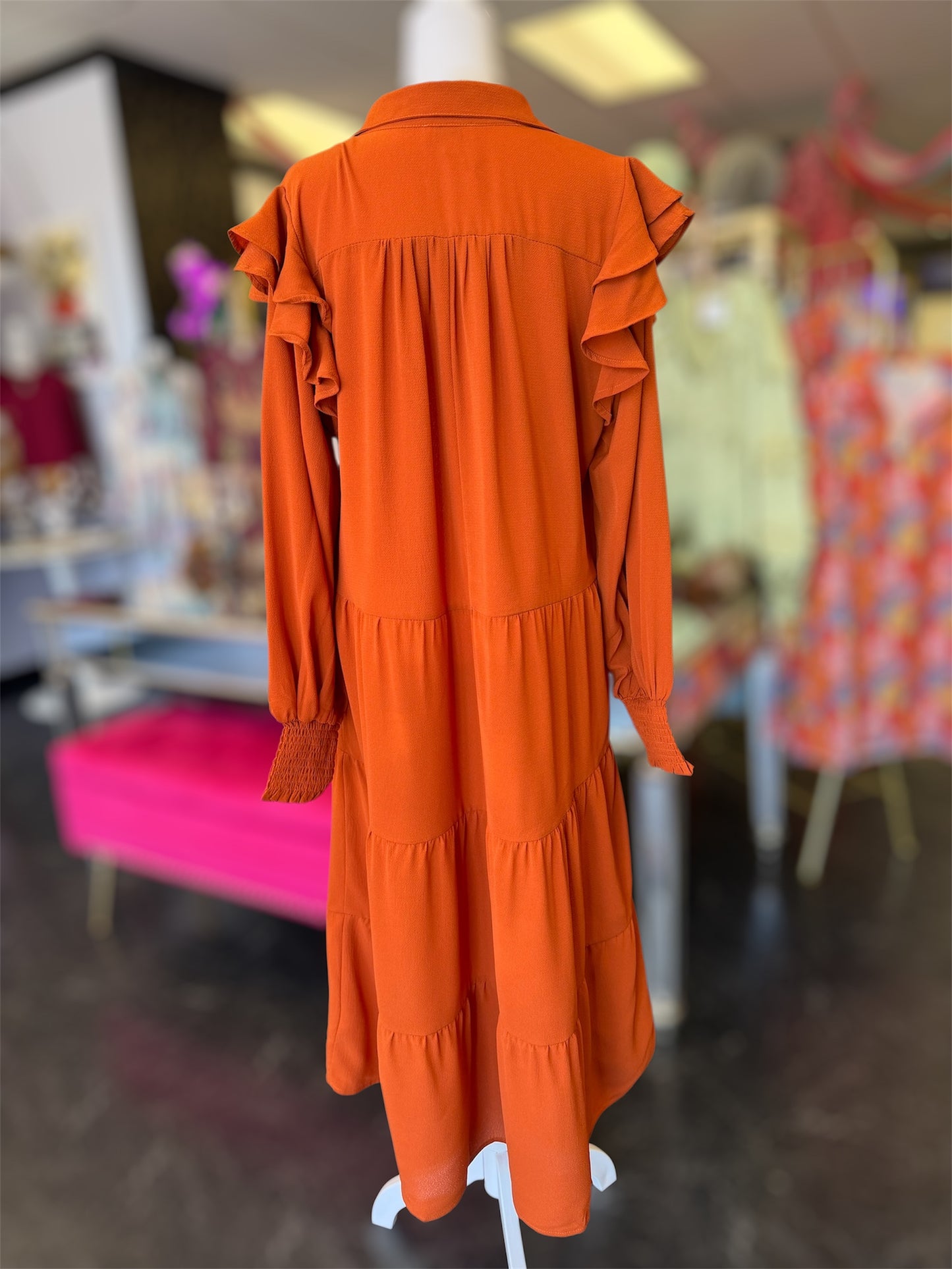 Pumpkin 🎃 Spice Long Sleeve Frill Sleeve Layered Maxi Dress