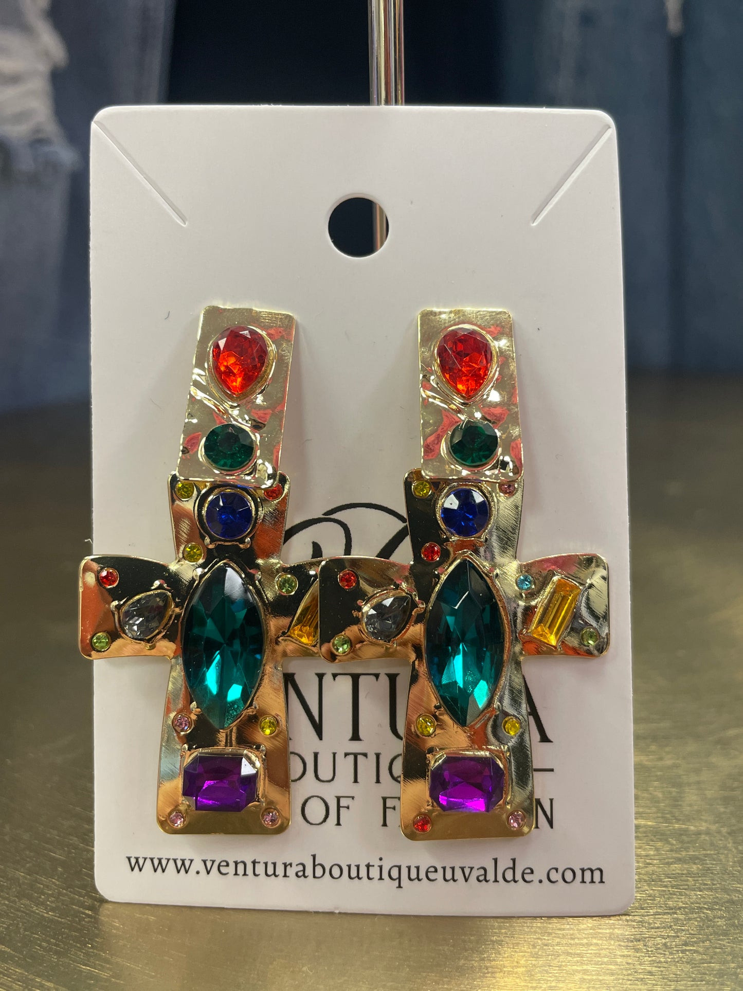 Gemstone Cross Post Earrings
