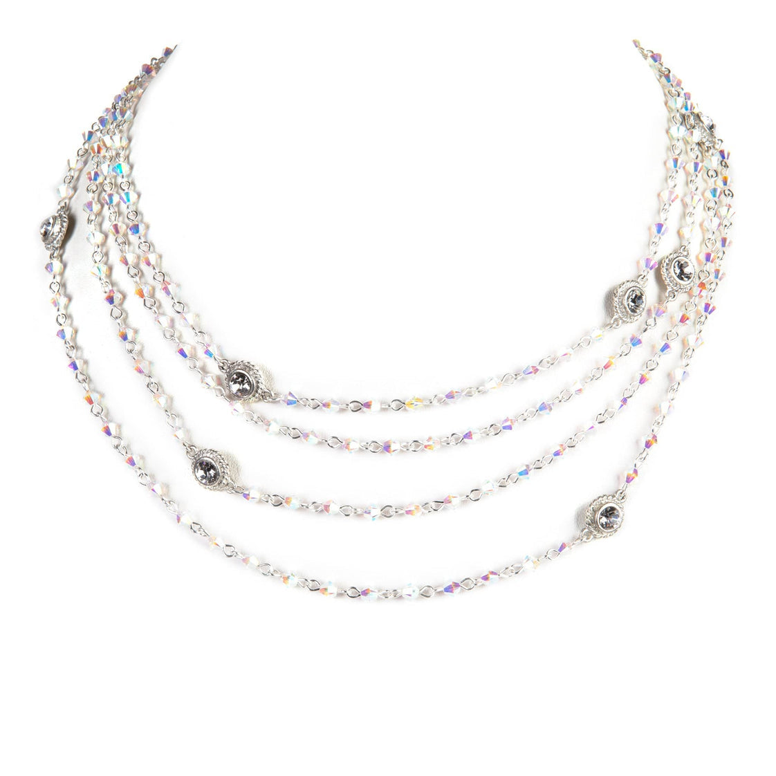 Magdalena - 4mm Bicone - Silver / White Opal AB